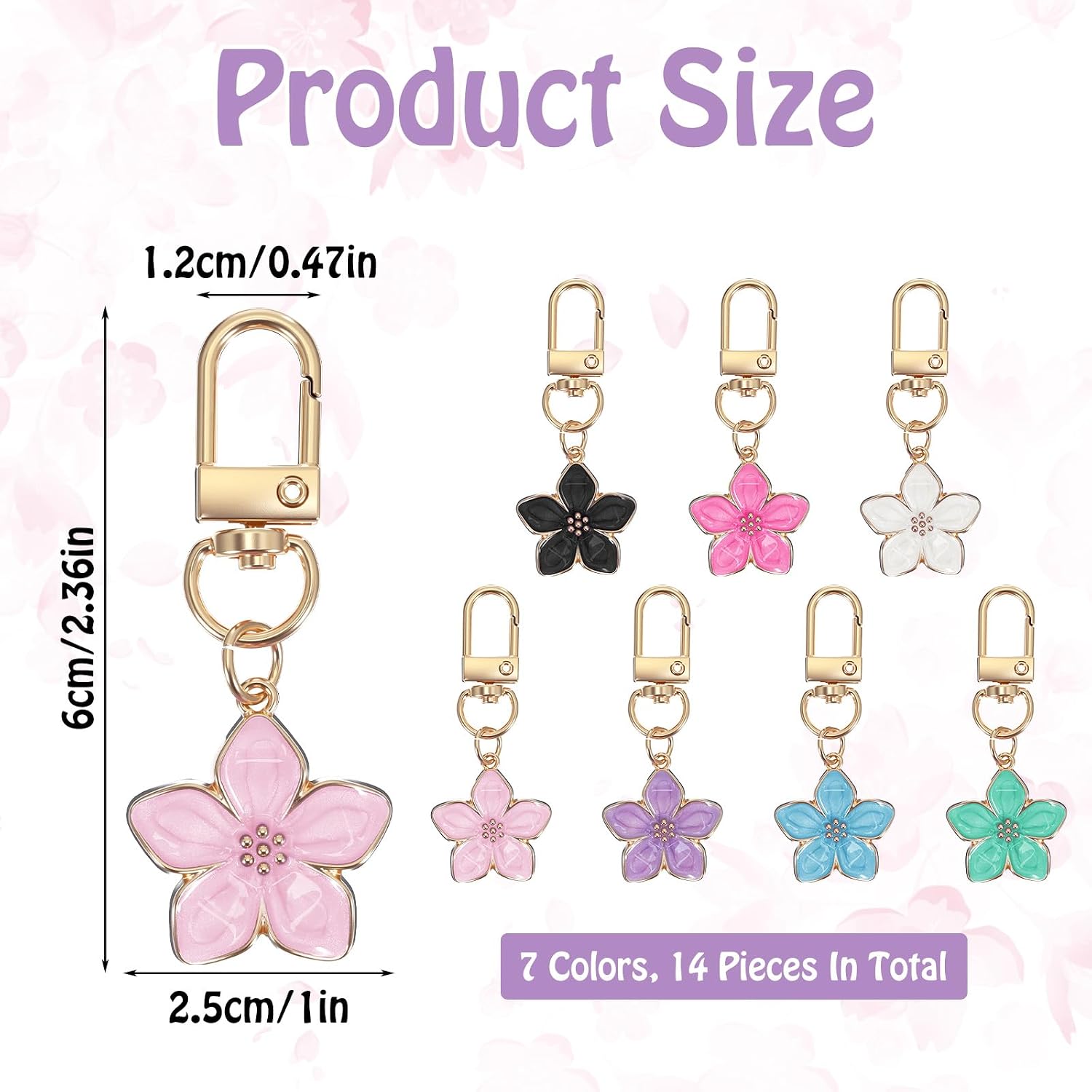 14pcs Flower Keychain Bulk Aesthetic Flower Key Chain for Women Enamel Floral Purse Charms for Handbags Keychains Cute Keyring for Handbags Backpack Purse Car Keys Birthday Gifts