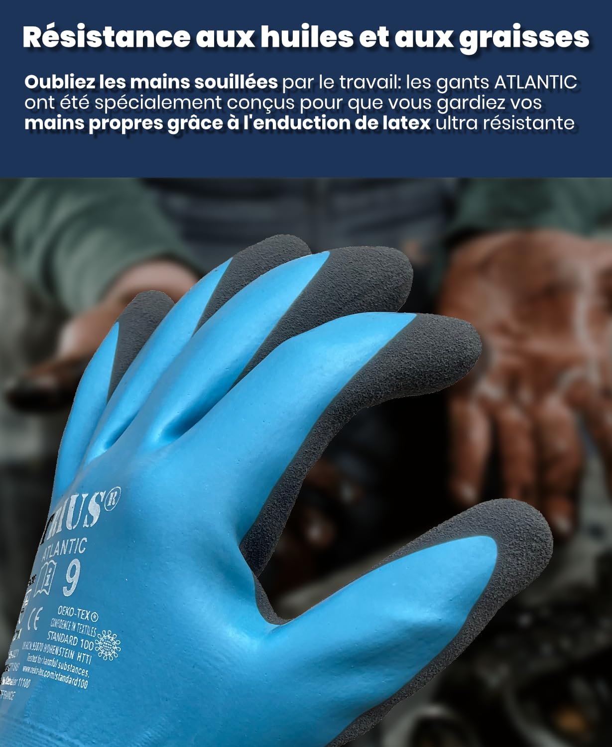 TRIUS ATLANTIC - 10 paia di guanti protettivi impermeabili all'acqua e agli oli, doppio rivestimento in lattice per una presa perfetta, ideale per costruzione, manutenzione, cantiere, taglia 11/XXL