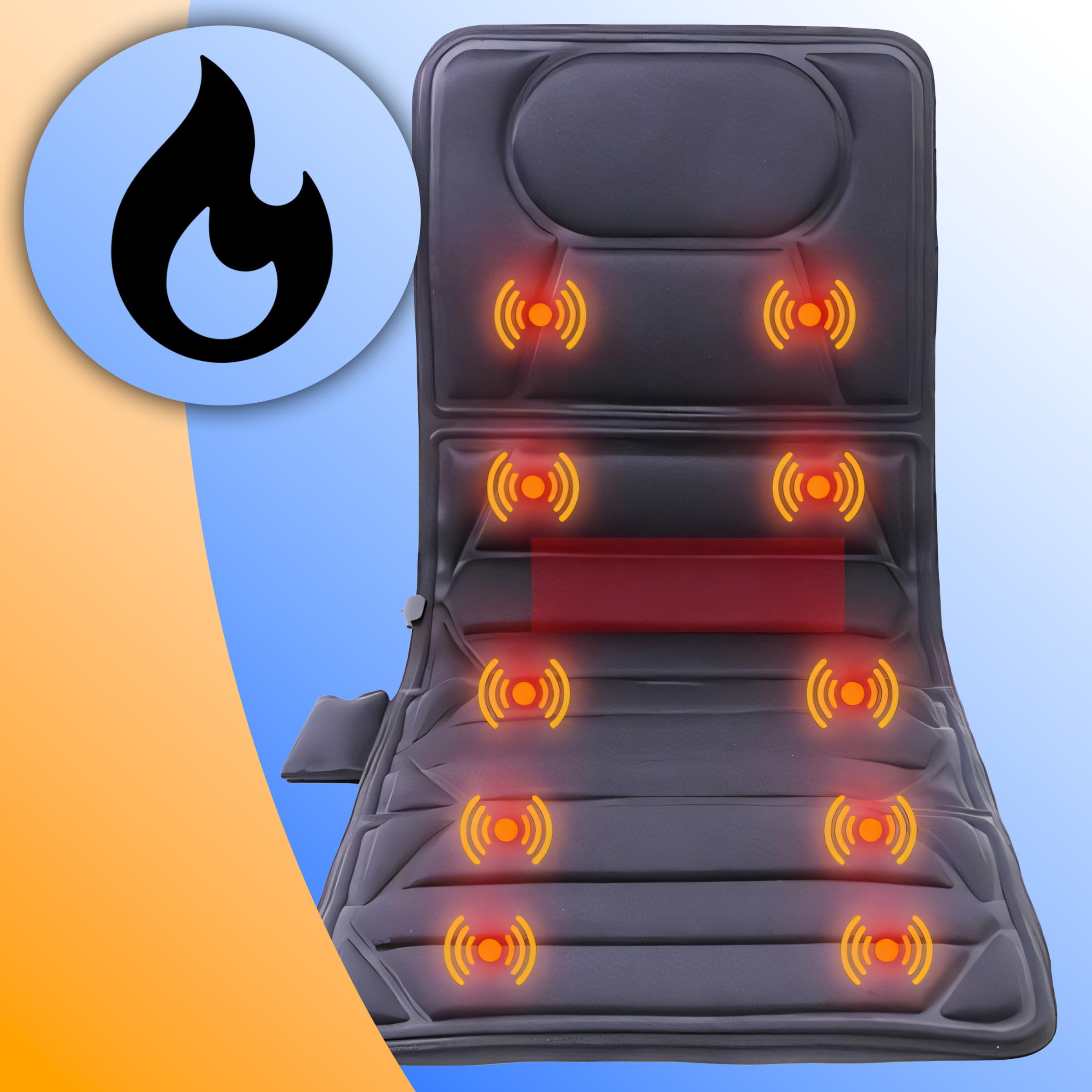 Retoo Massagematte elektrisch, 165 x 57 cm Größe und Leistung 18W, Vibrationsmatte mit Wärmefunktion und 3 Intensitätsstufe, 4 Zonen Massagematratze, 16 Motoren Vibrations, 5 Massagearten