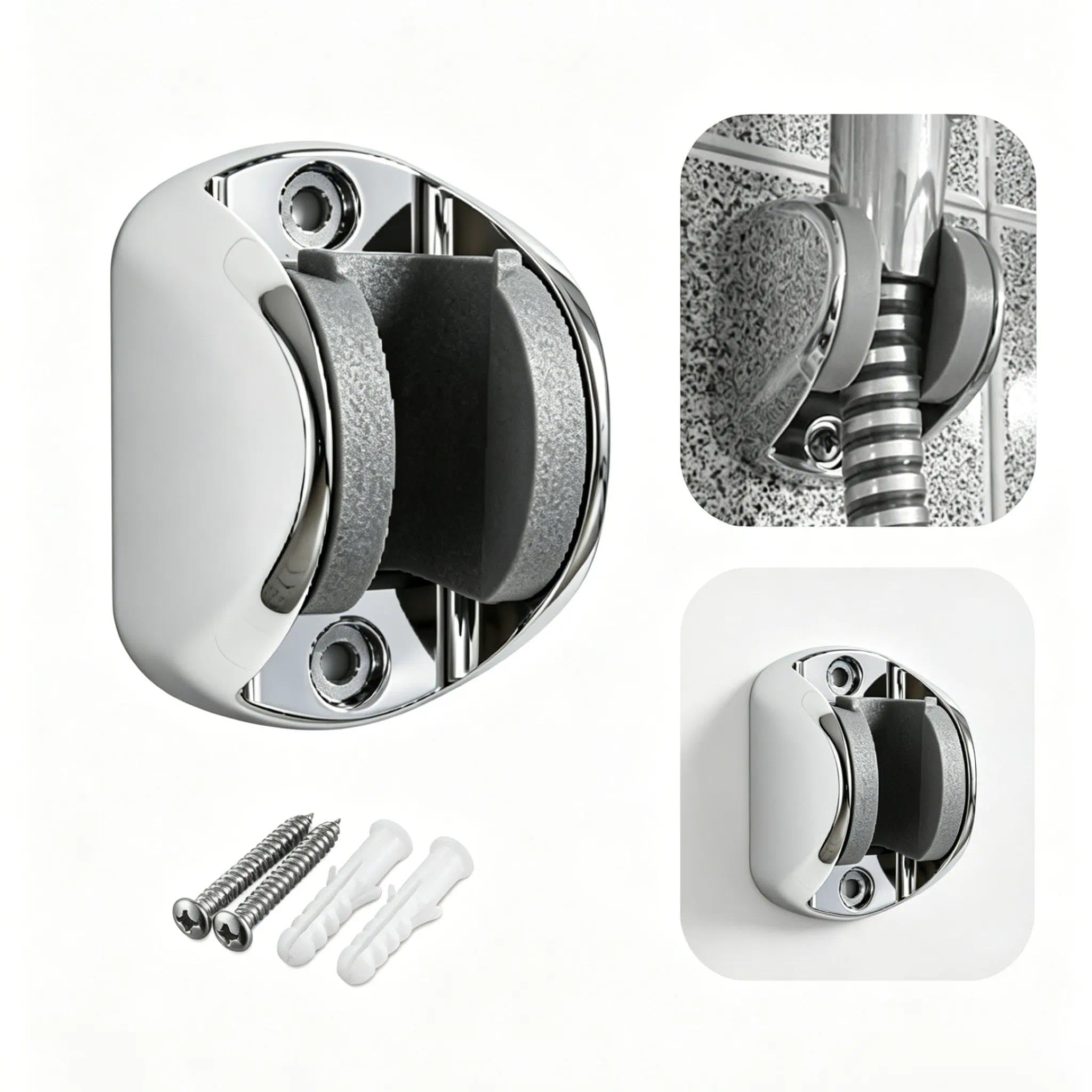 On Wall Mount Shower Bracket for Handheld Shower Head, Height Adjustable Holder - Large Angle Adjustable to Meet Any Space Bathroom- Chrome