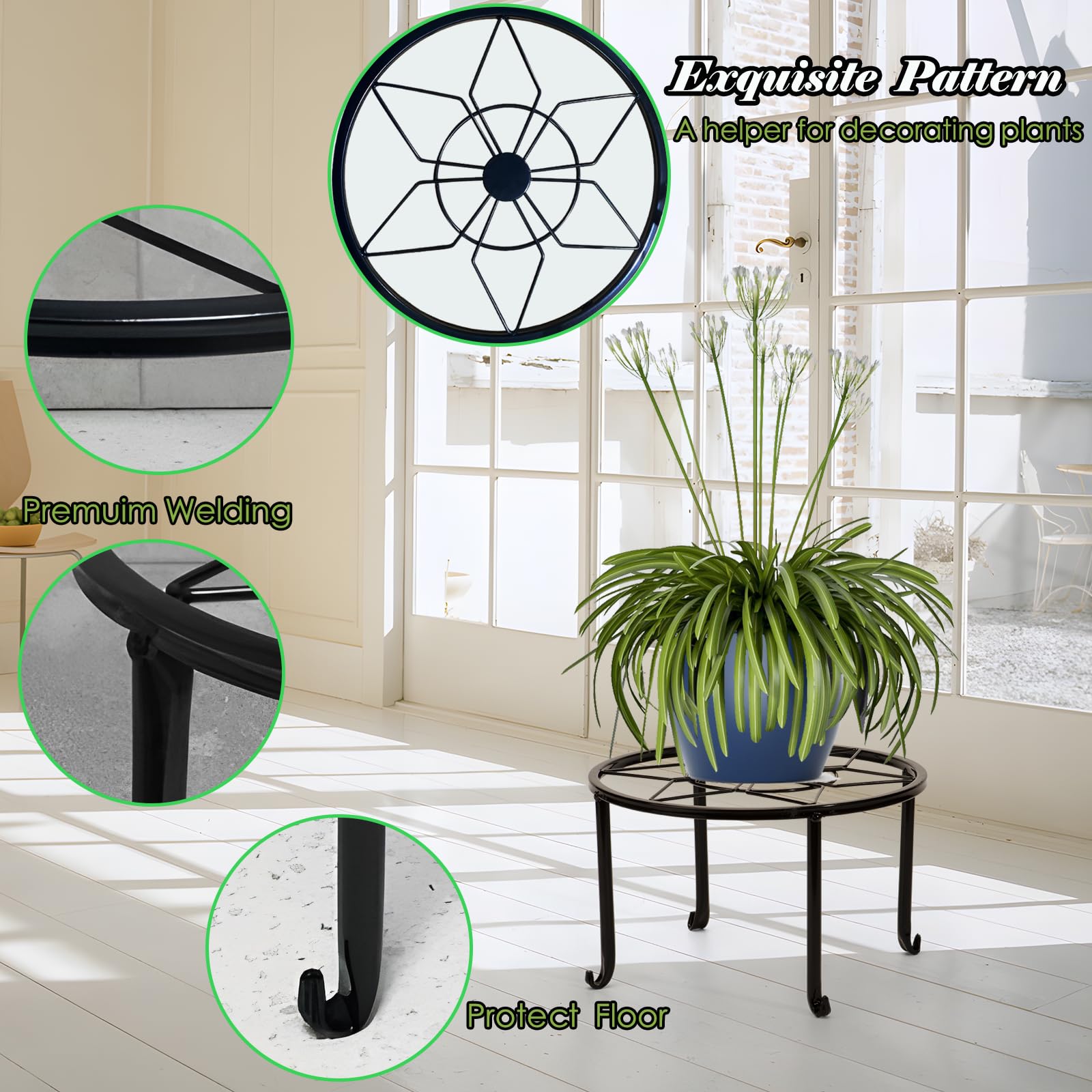 Support Pour Plantes En Métal Noir - Étagère Ronde Décorative Pour Pots De Fleurs Intérieur/extérieur