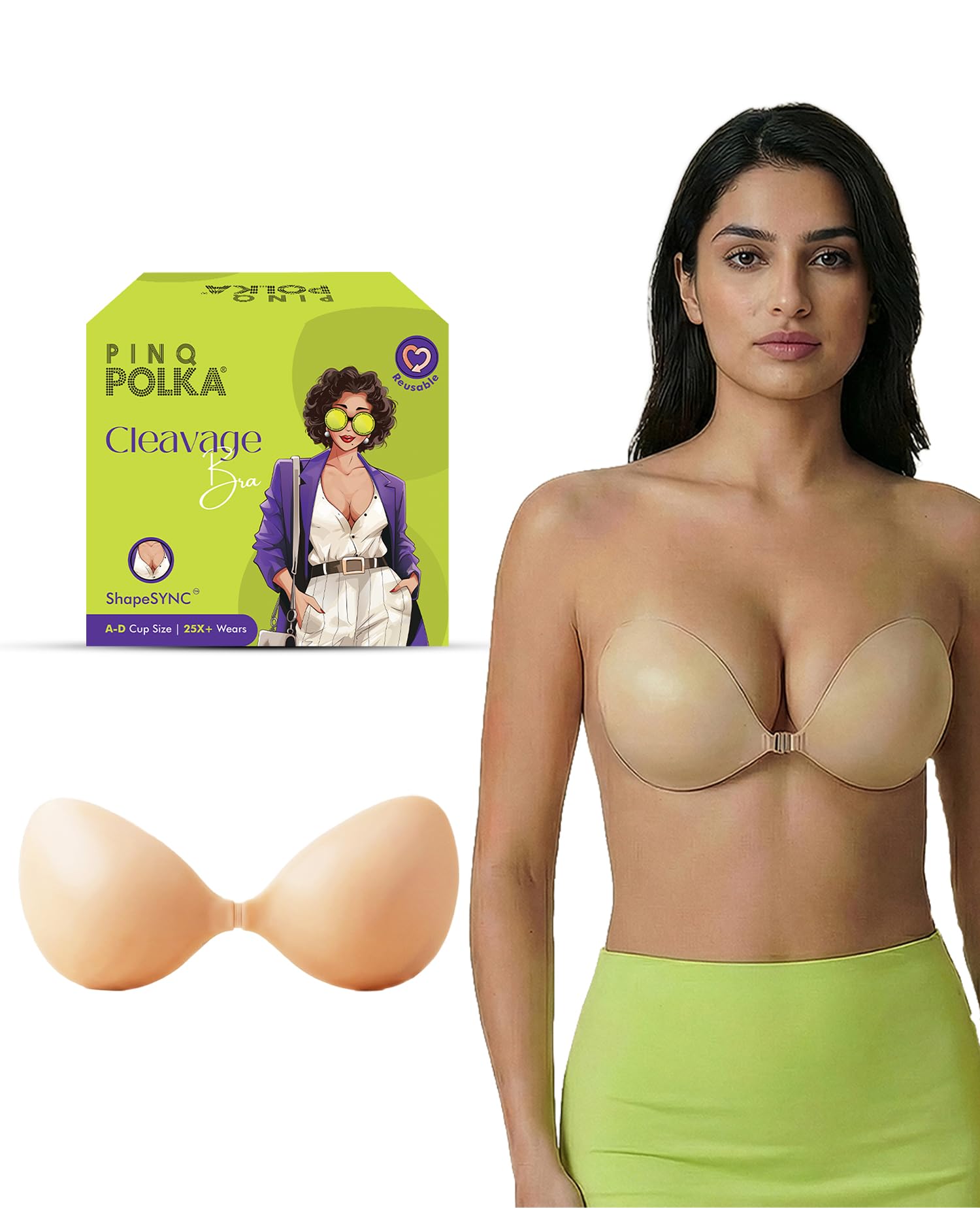 Adhesive Stick-On Cleavage Bra | Reusable Invisible Strapless Bra | Seamless Sweat Proof & Skin Friendly| Nude1 Pc