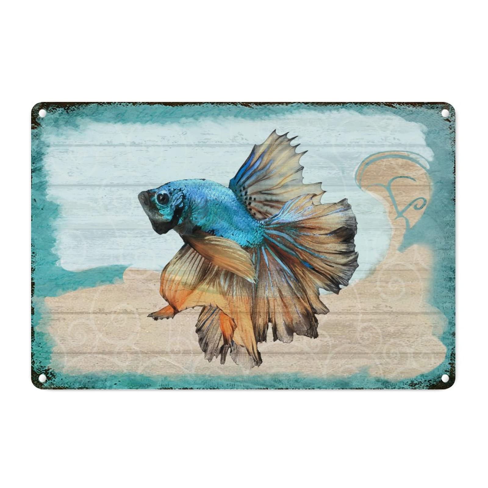 Panneau mural rétro en métal poisson océan 30x45 cm pour déco salon