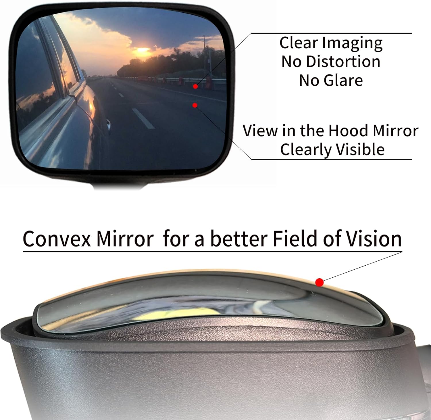 Hood Mirrors Compatible with 2008 2009 2010 2011 2012 2013 2014 2015 2016 2017 Freightliner Cascadia Hood Mirror for Freightliner Cascadia Front-view Mirror