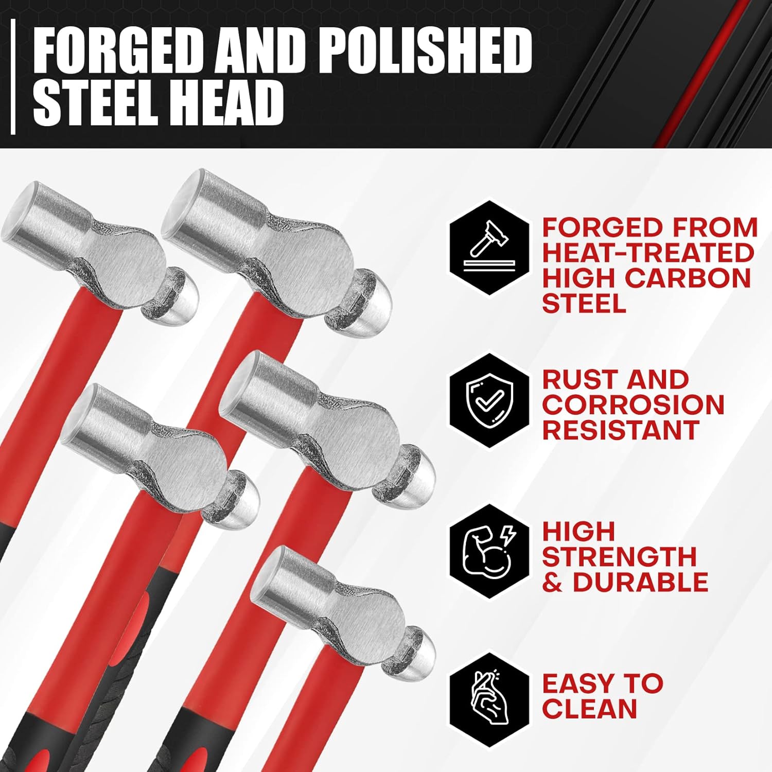 C&T 5-Piece Ball Peen Hammer Set, 8, 12, 16, 24, 32oz