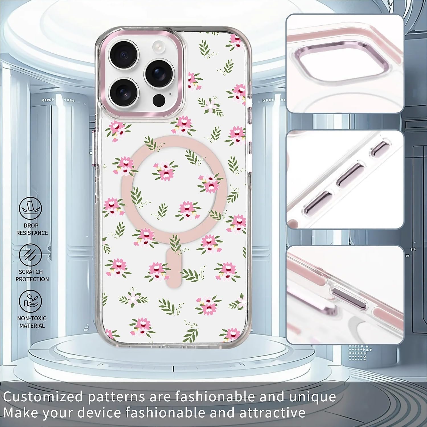 for iPhone 15 Pro Max Case Compatible with Magsafe,Clear Aesthetic Design Cute for Girls Women,Anti-Drop Protective Hard Phone Case for iPhone 15 Pro Max-Summer Meadow Floral image 3