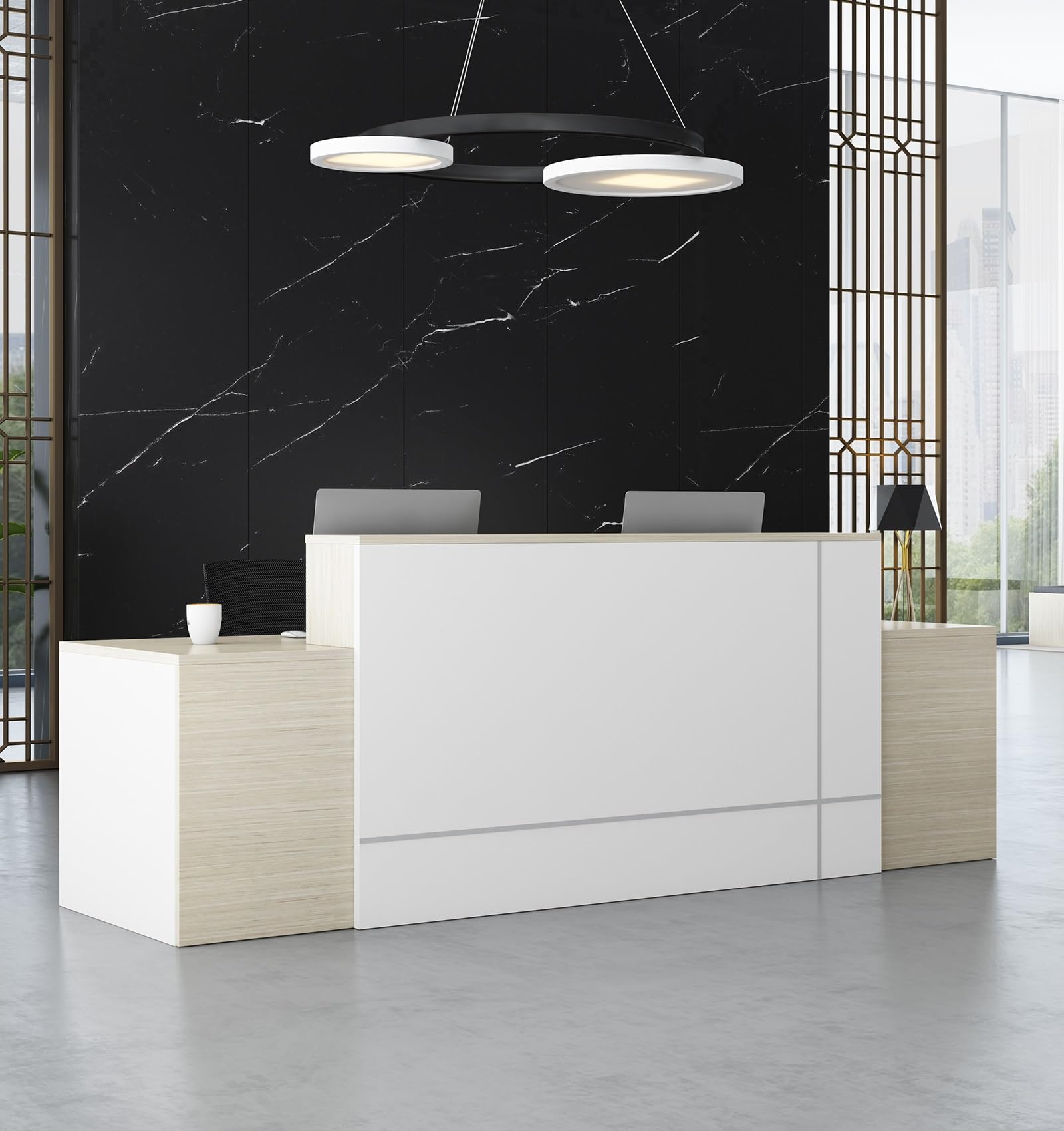 Empfangstresen aus Holz für Büros – Moderner, minimalistischer Premium-Multifunktionaler Tresen für Kassen und Büros (ohne Stühle)