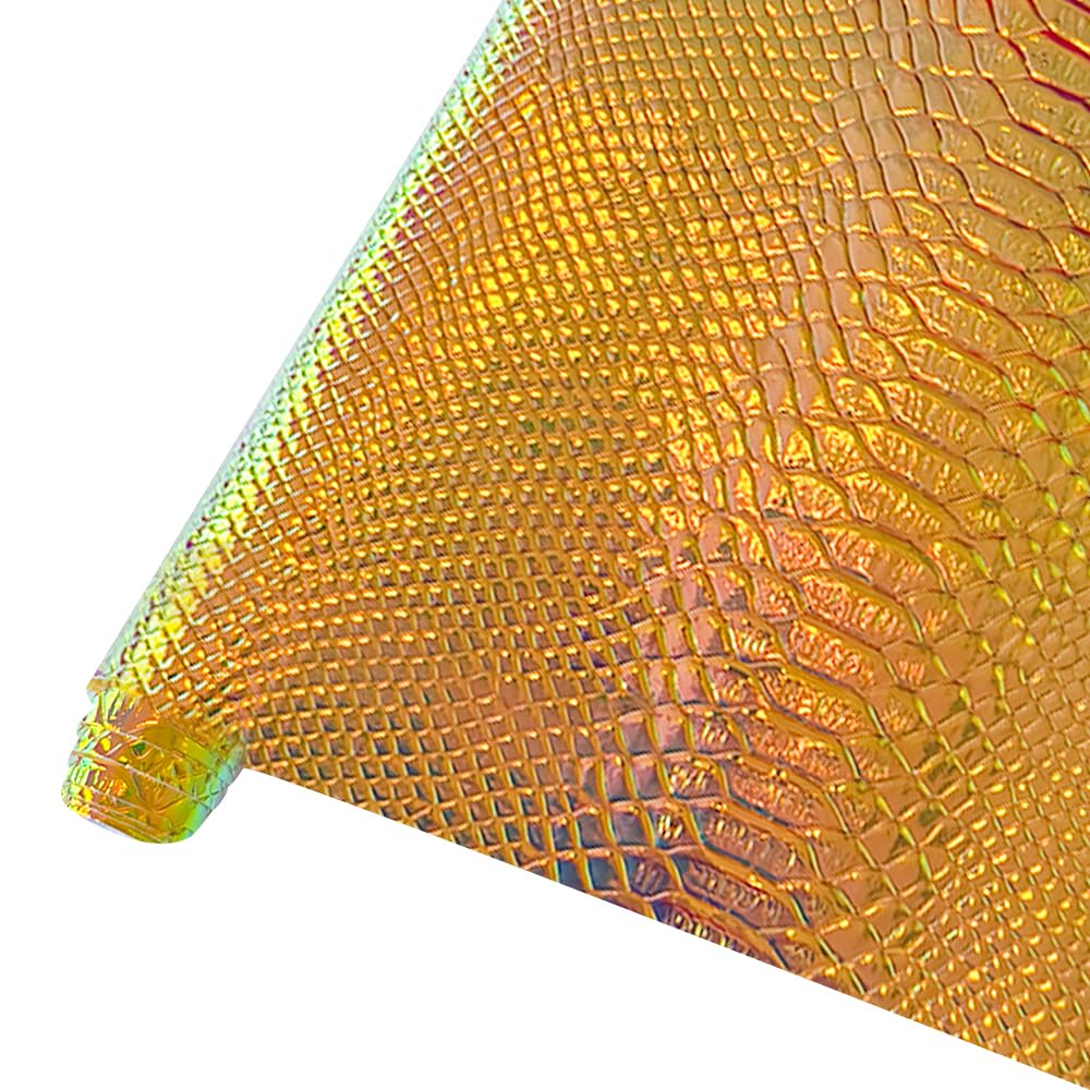 HYANG Holographic Embossed Snake Dark Gold Leather Sheets - 1 Roll, 12"X53" (30cmX135cm), Suitable for Earrings, Bows, Handbags, Sewing, Crafts