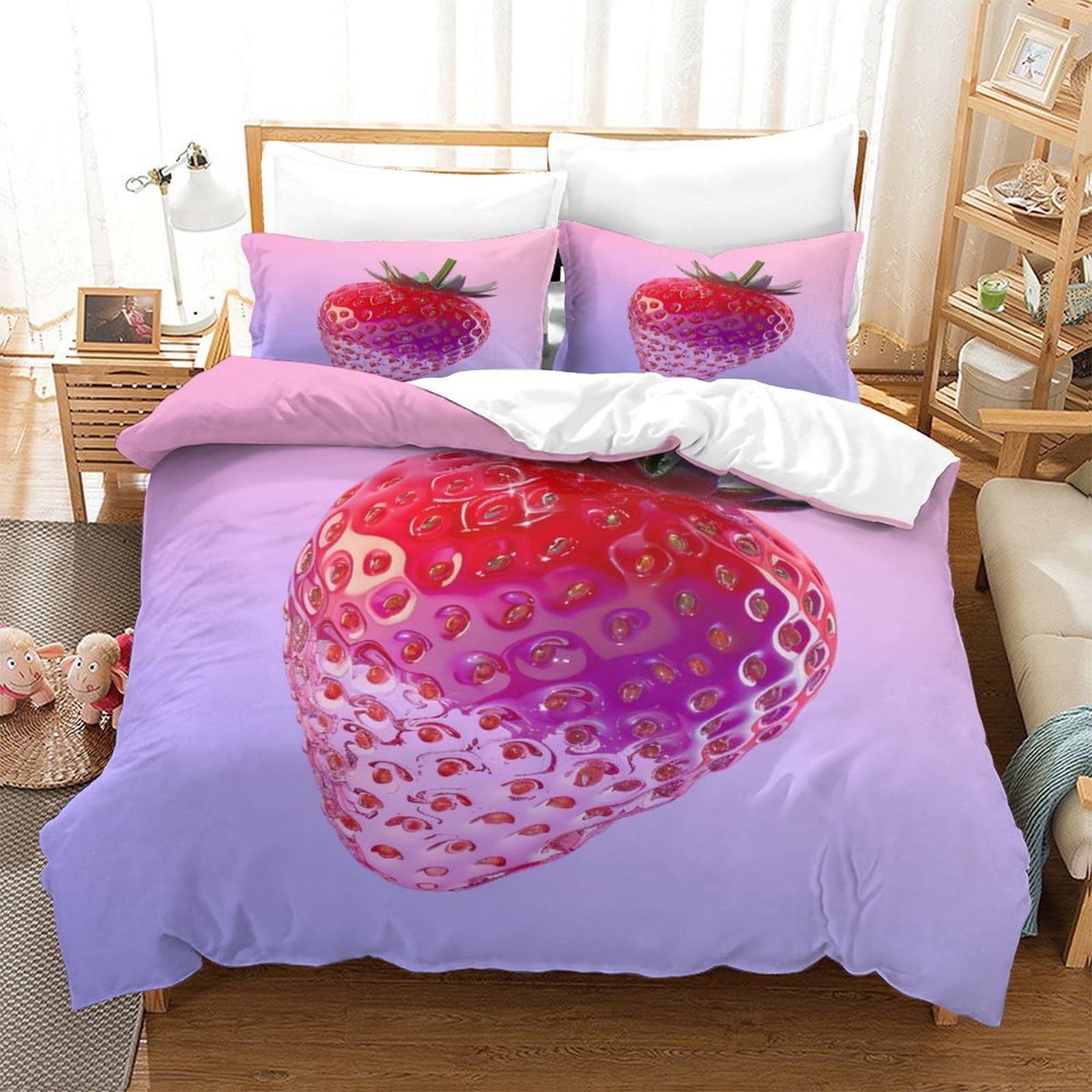 Parure de lit fraises 260x220cm pour chambre printanière