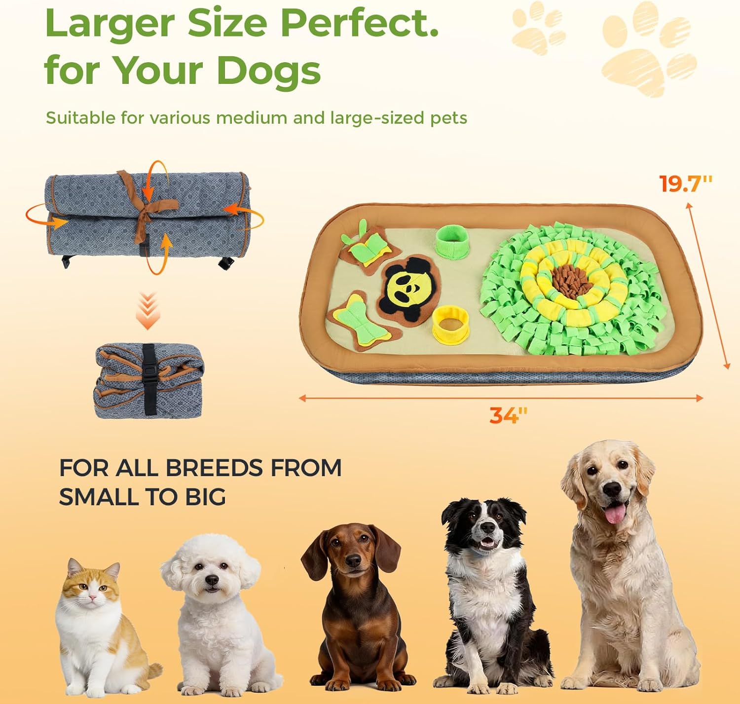 2IN1 Dog Bed Mat&Snuffle Mat for Dogs Large Breed, 28.3''x28.3'' Interactive Puzzle Dog Food Mat, Easy to Clean, Durable, Mental Stimulation & Slow Feeding Game for All Breeds