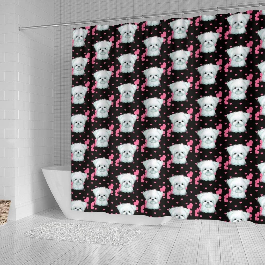 Cute Maltese Dog with Hearts Print Shower Curtains