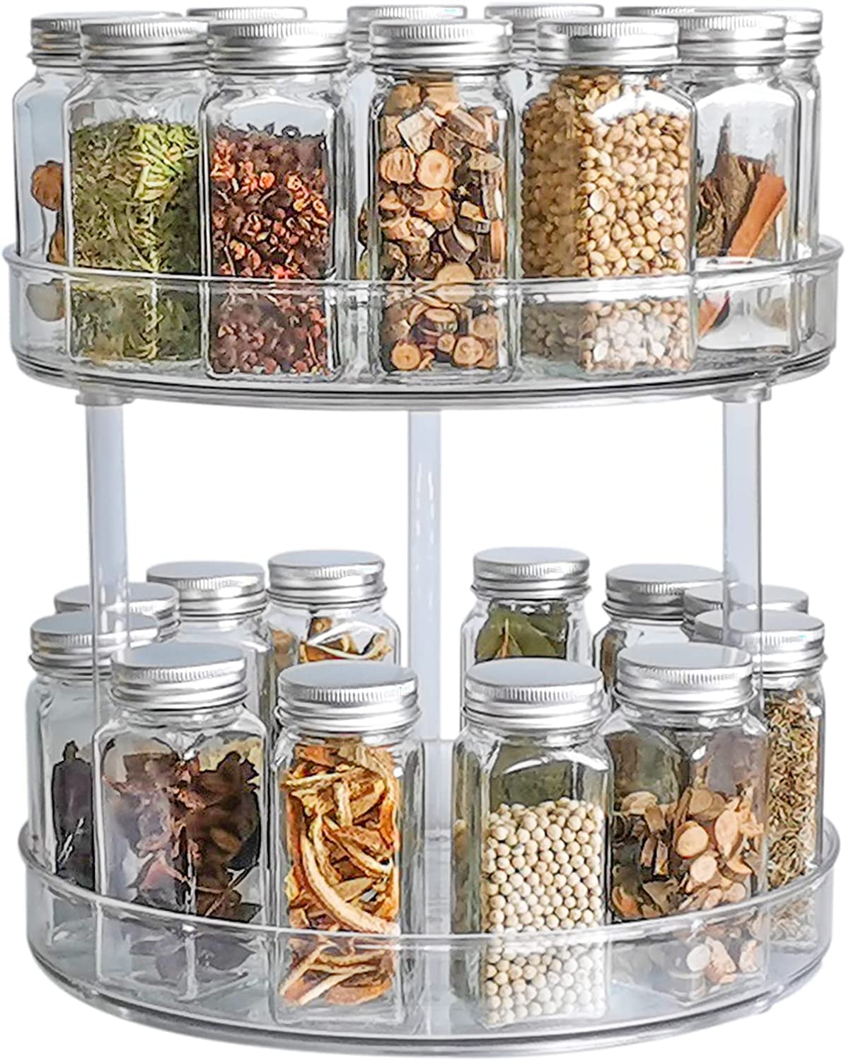 MIXDE2 Tier Lazy Susan Turntable Spice Rack Organizer for Kitchen Cabinet, Farmhouse Tiered Tray Decorative Trays for Fruit, Snacks - Organizer for Cupboard, Pantry, Bathroom, Table (Large)