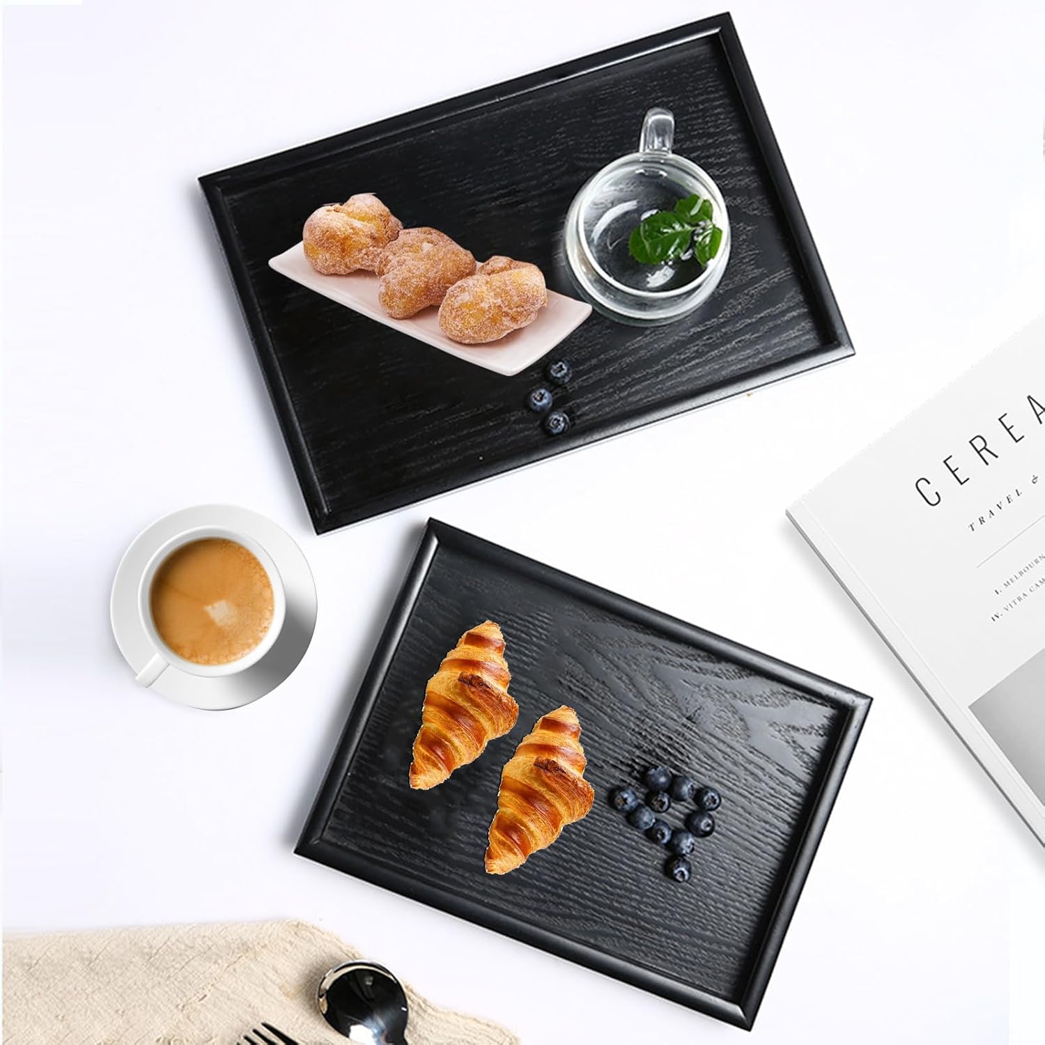Jerlifyer Black Serving Tray, Walnut Square Wooden Breakfast Decorative Tray (30cm*24cm)
