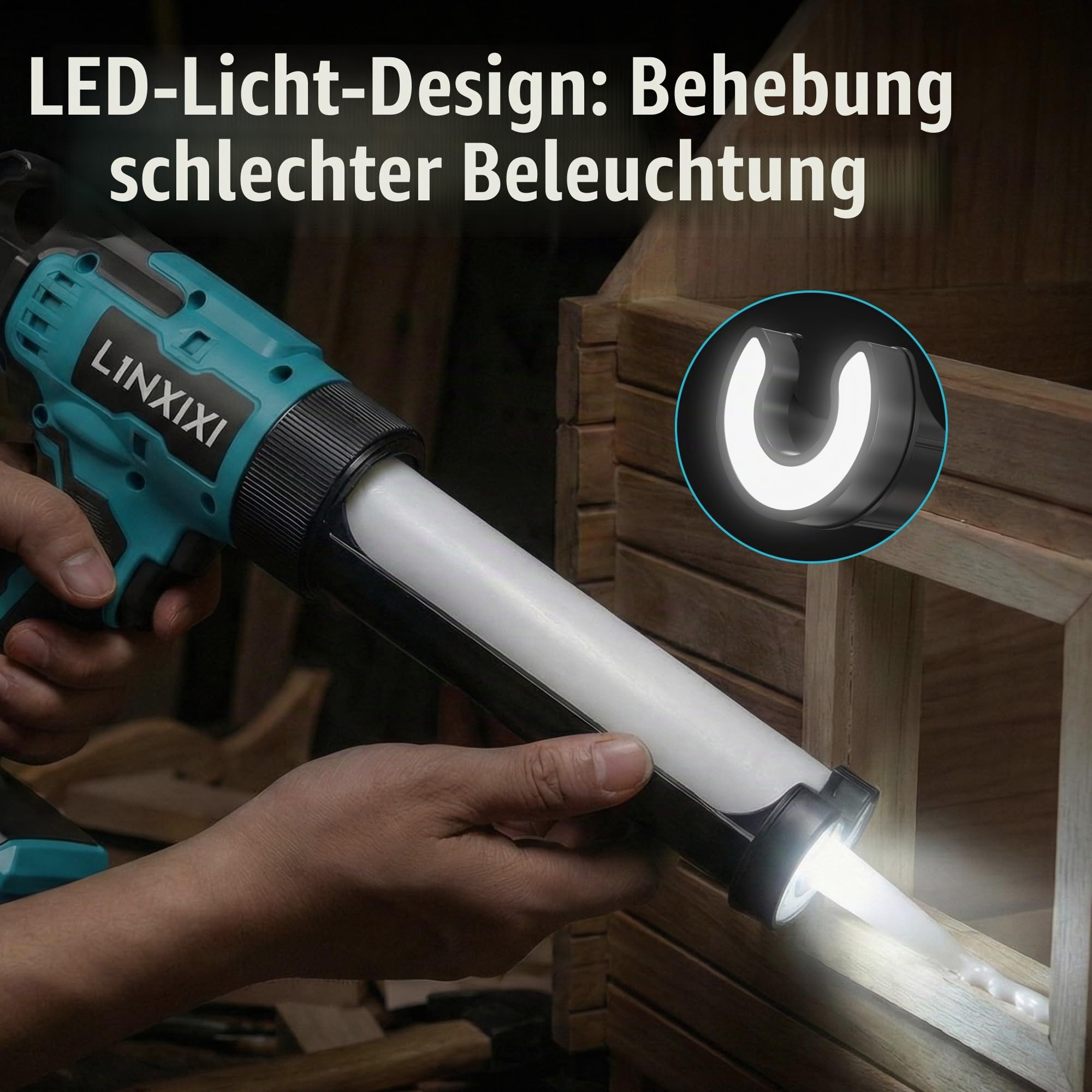 Akku Kartuschenpresse kompatibel mit Makita 18V, Elektrische Kartuschenpresse, Akku Silikonpistole mit LED, regelbare Geschwindigkeit, Anti-Tropf für Montage Reparatur (Ohne Akku)