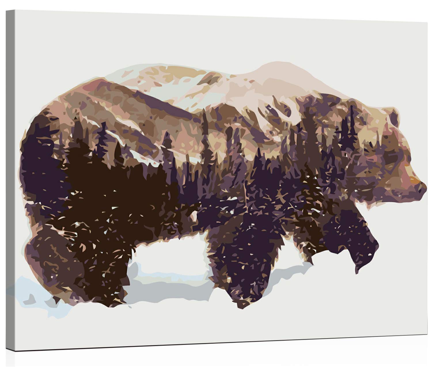 VIKMARI Framed Paint by Numbers Kits 40cm x 50cm Canvas DIY Oil Painting for Adults and Kids with Wooden Frame and Card Sized Magnifier - Brown Bear (Wooden Frame)