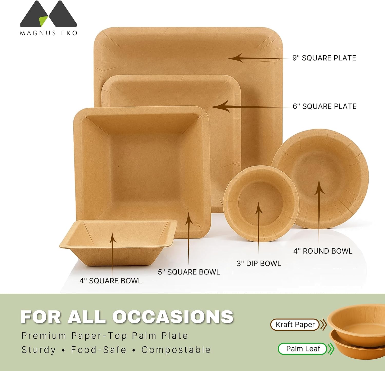 Palmkraft | 4" Square Dessert Deep Plate (50 Pcs), 4 OZ Disposable Sturdy Bowl Bamboo Like Party Pack, Compostable & Biodegradable Plates for Desserts, Eco Friendly Alternative to Plastic