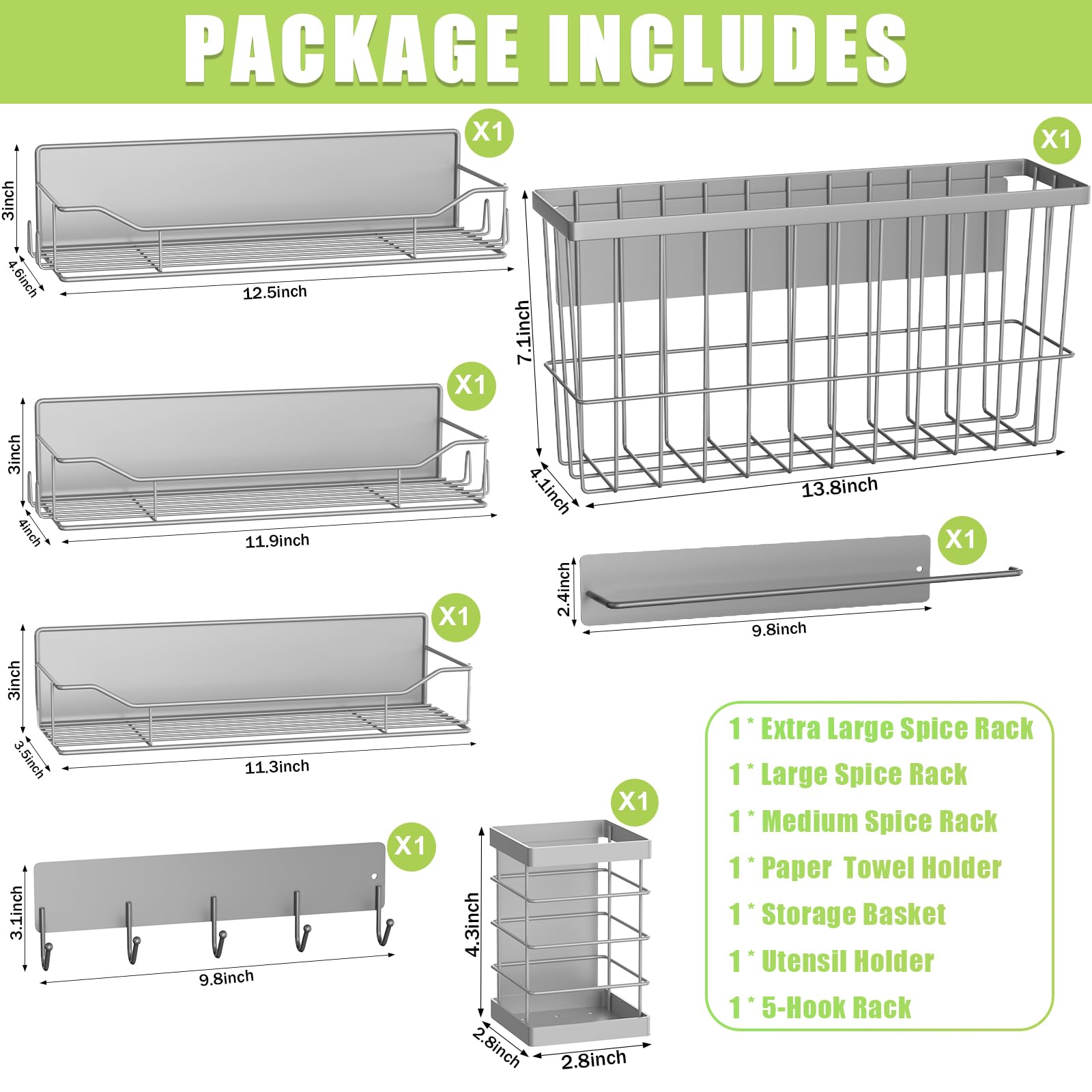 Magnetisches Gewürzregal für Kühlschrank, 7 Stück, magnetisches Kühlschrankregal mit Papierhandtuchhalter, Utensilienhalter, Schneidebrett-Regal, bewegliches Gewürz-Organizer-Regal für Küche