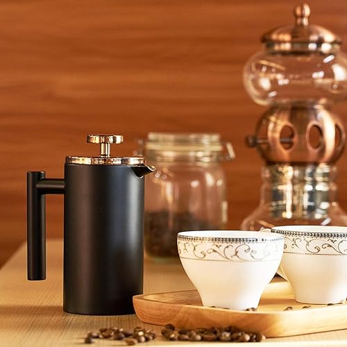 Miniatura 7 de Miuly Cafetera de prensa francesa, prensa francesa de acero inoxidable de 21 onzas con sistema de filtración de 3 niveles, prensa francesa aislada
