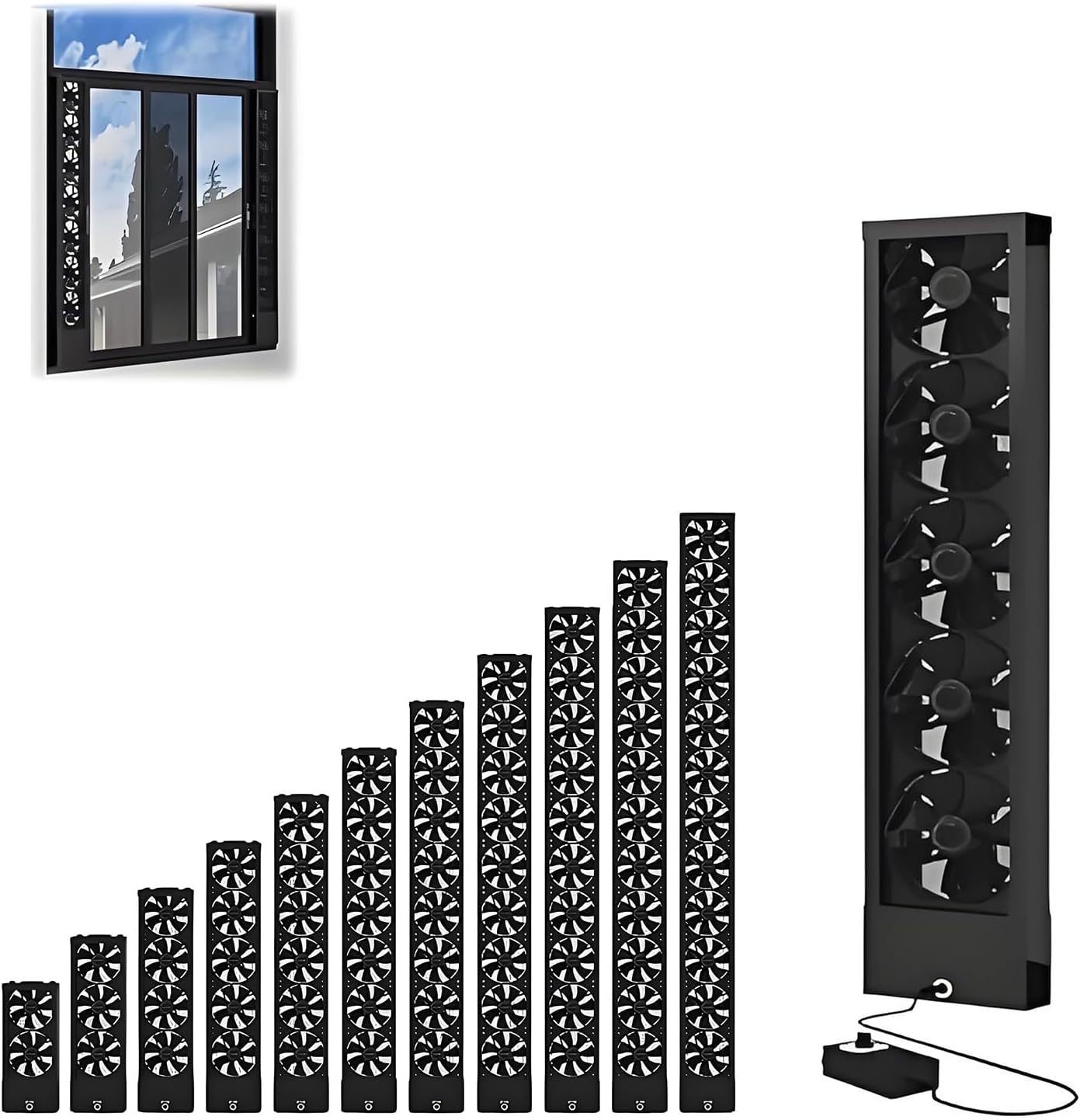 Vertical Window Exhaust Fan for Basement Kitchen Office Sliding Household Windows Fans Retractable Dual Direction Vent Fan Control No Drill Tool-Free with Variable Speed Install(Black,24.41-29.13in)