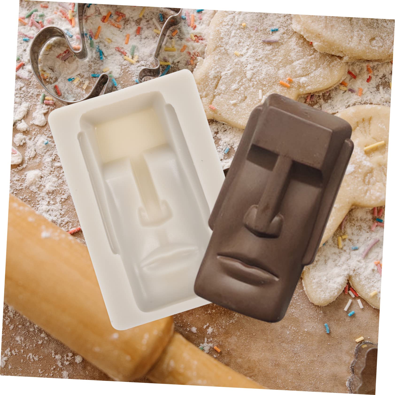 TOPBATHY 5piezas Molde De Para Galletas y Chocolates Molde Decorativo Moai Herramienta Para Fondant y Para Repostería y Manualidades