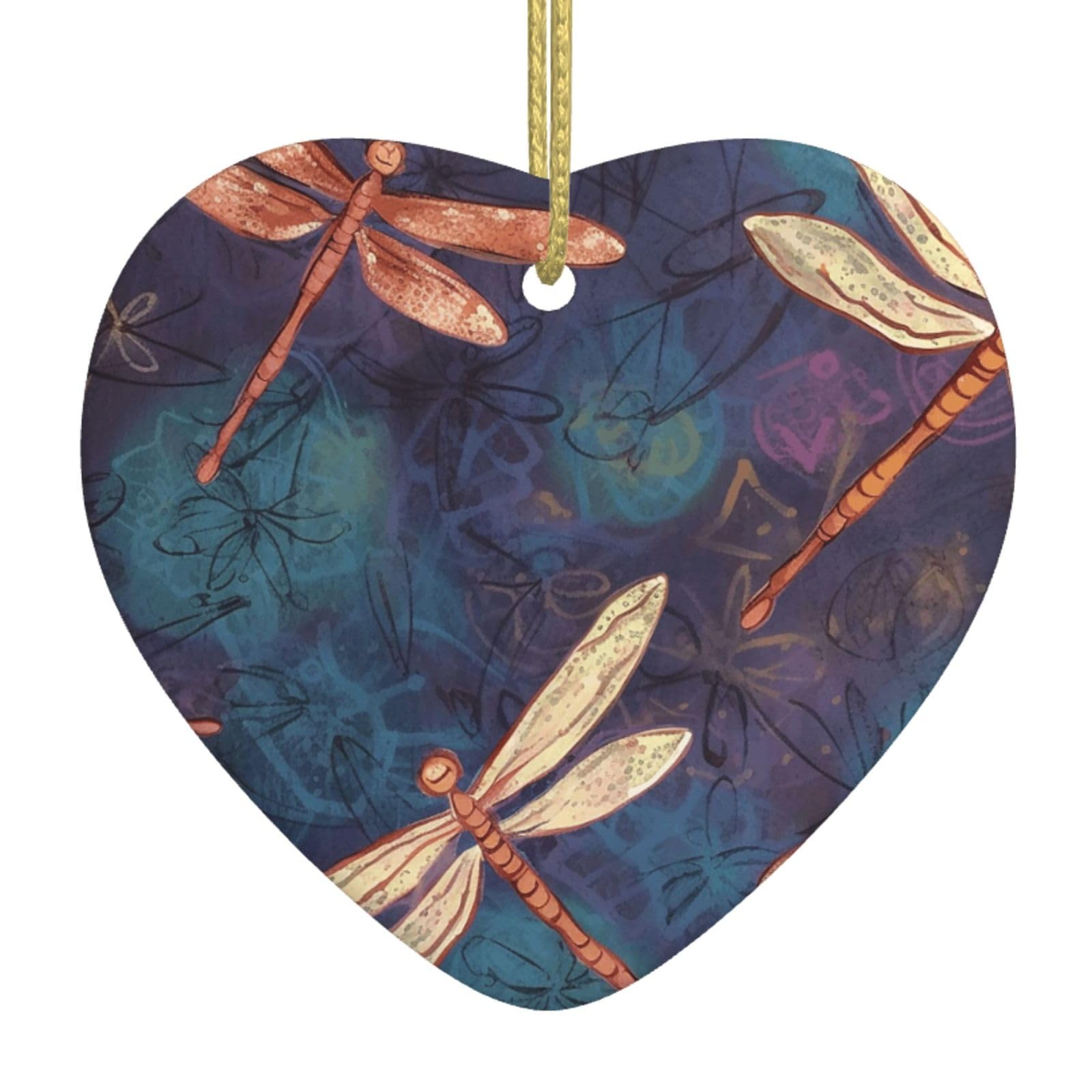 Fodpand Women's White Hand Painted Dragonfly Christmas Ornaments 2025, Gift Exchange For Men, Collectible Ceramic Ornament Heart Hanging Ornaments For Christmas Tree Decoration