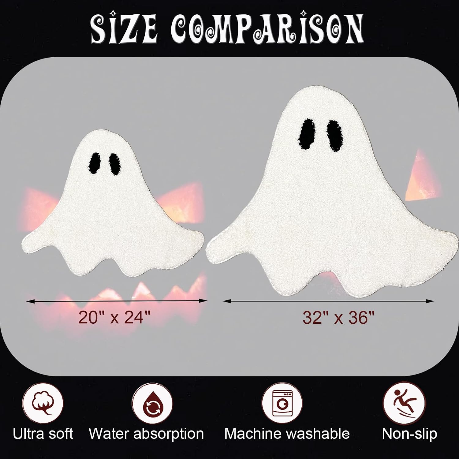 YRXRUS Halloween Ghost Bathroom Rugs, Ultra Soft Ghost Shaped Bath Mat, Machine Washable White Bath Tub Living Bedroom Kids for Halloween Room Decor 20x24 inch