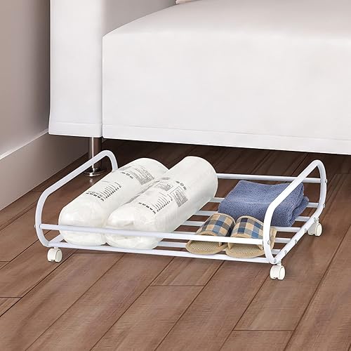 Miniatura 8 de MyGift Carrito de almacenamiento debajo de la cama de 24 pulgadas, organizador de almacenamiento de metal negro con ruedas giratorias, compartimento