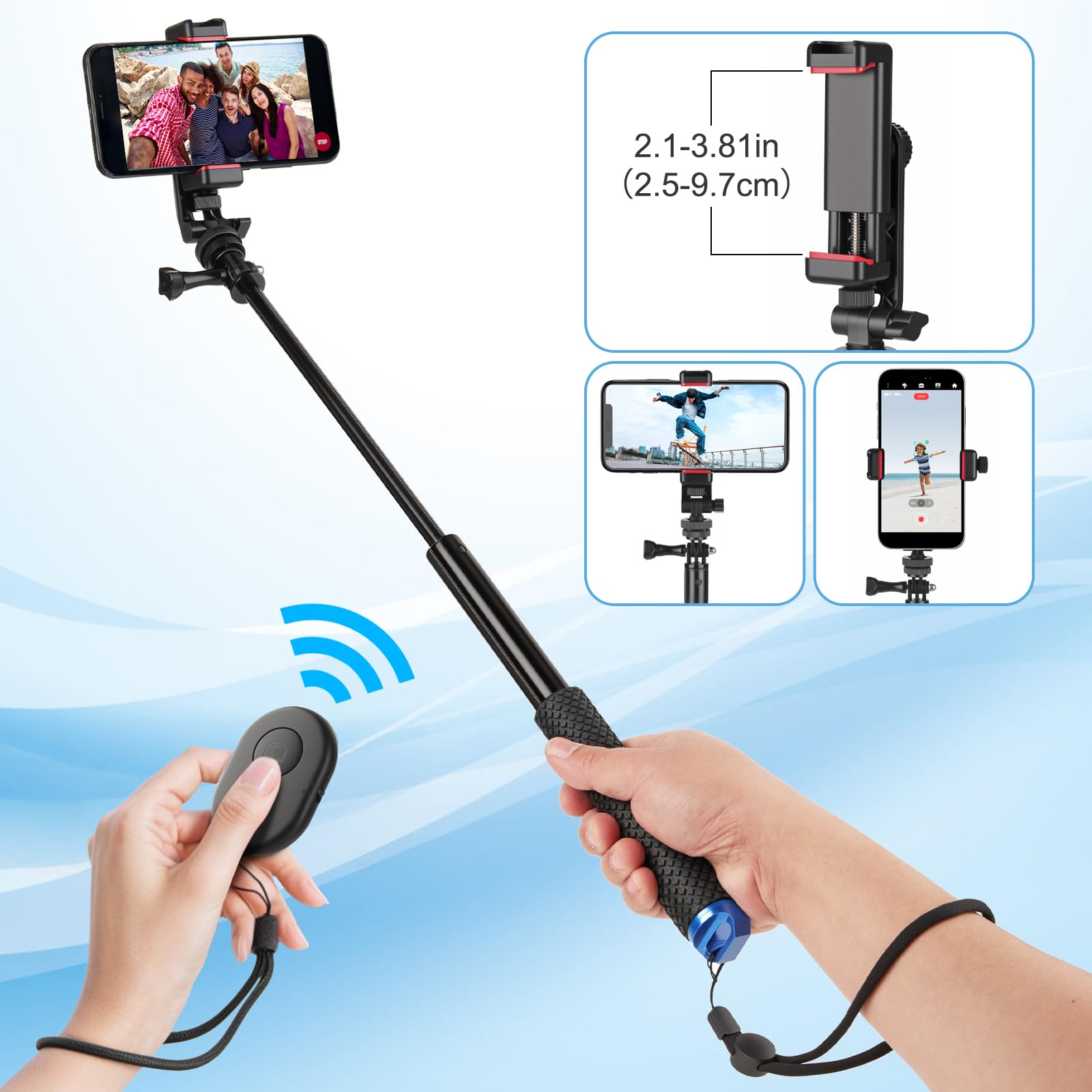 ShellBox wasserdichte Selfie Stick with wasserdichte Handyhülle Set Unterwasser Wasserfeste Handyhülle Schwimmen Baden Tauchen Surfen Bootfahren Compatible iPhone 16e 16 15 14 13 Pro Max Samsung S25