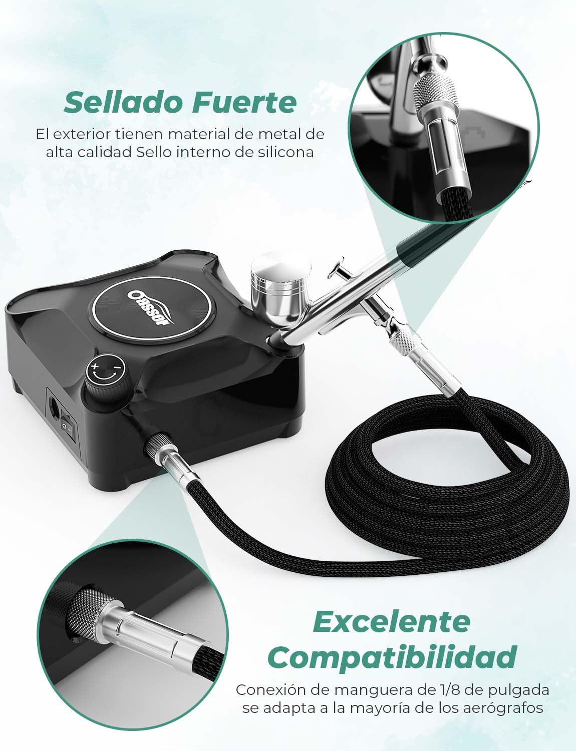 Oasser Kit Aerógrafo con Compresor Profesional Airbrush 36PSI Doble Acción Juego Pistola Regulación Voltaje Continua Modelos Decoración Tartas Uñas