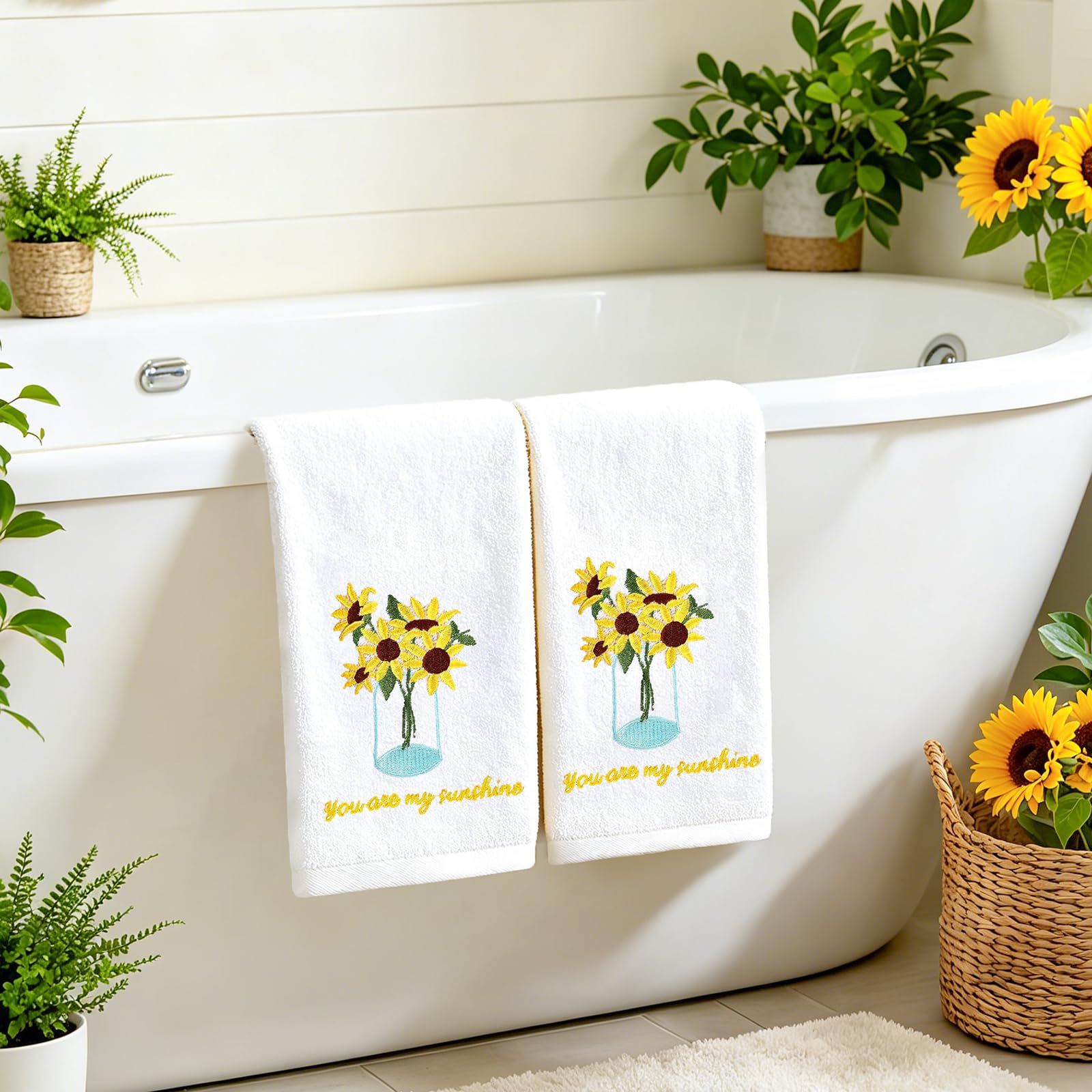 Amazon｜AnyDesign ひまわりハンドタオル 春 コットン 刺繍 花 装飾