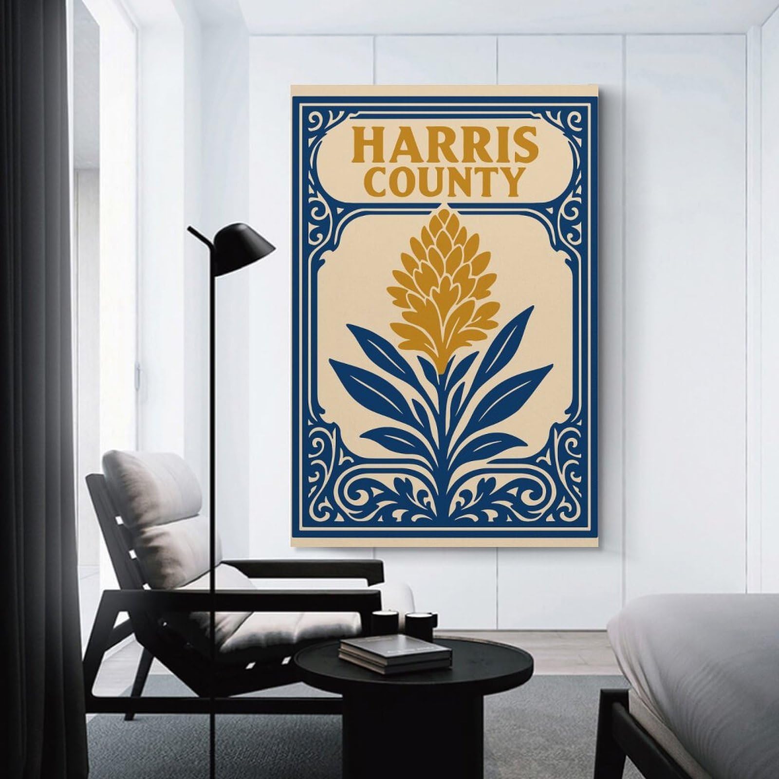 Junmoney Unframe-Style-17 Room Decor Wall Art Harris County Floral Emblem, 20X30inch(50X75cm), For Flats, Guest Rooms Or Compact Rooms, Wall Decor With Flexible Room Appeal