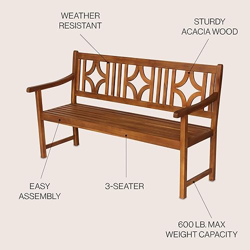Miniatura 3 de JONATHAN Y BNH100A Sloane - Banco de patio de jardín de madera de acacia para exteriores, con respaldo de diamante Ogee de 59.1 pulgadas, soporte de