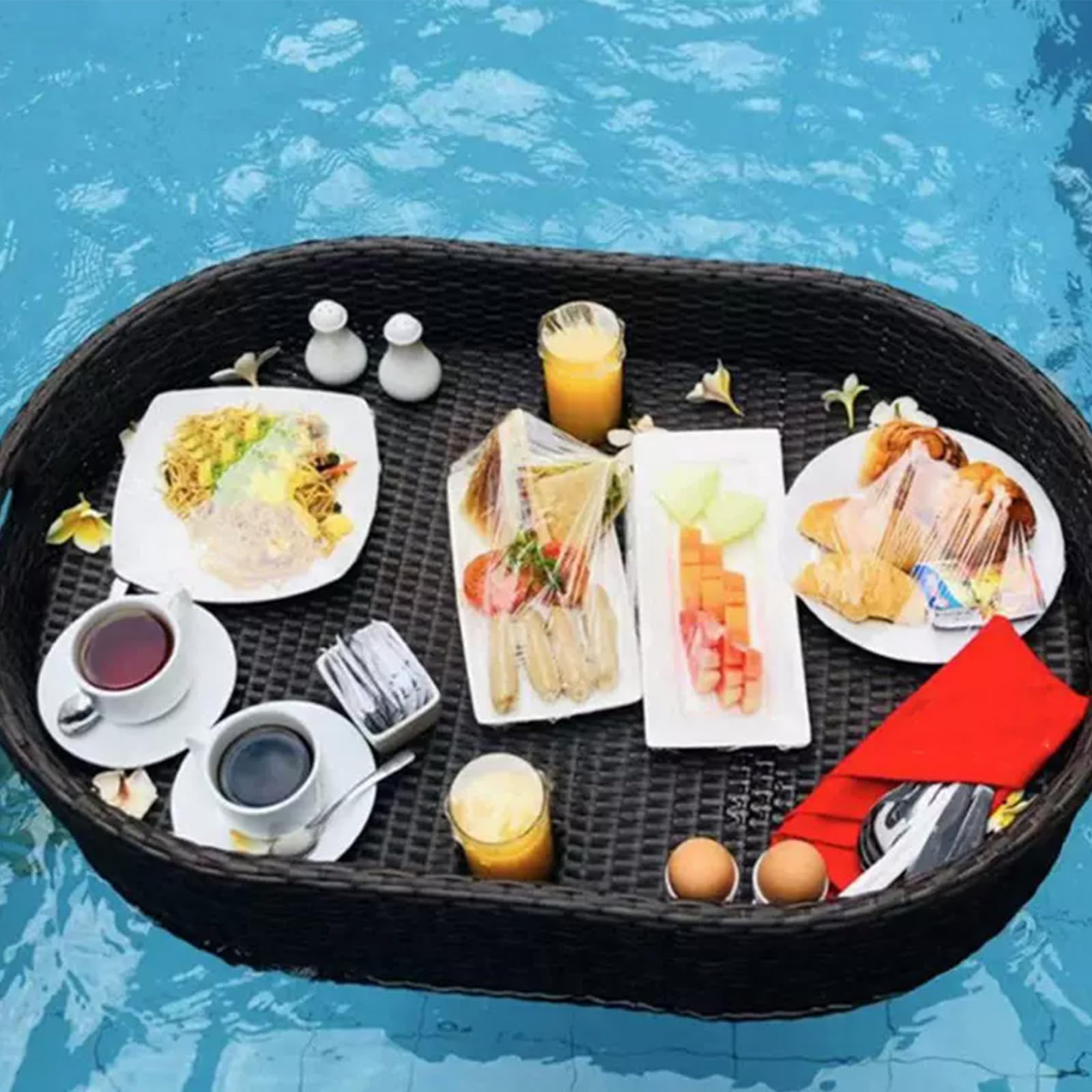 Woven Rattan Serving Tea Tray Floating Breakfast Luxury Breakfast Villa Organizing Pantry(M)
