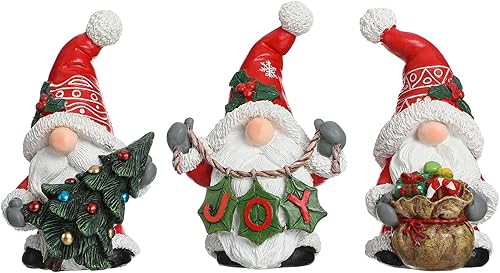 Funoasis 3 piezas estatuas de gnomos navideños de resina hechas a mano adornos de gnomos escandinavos de vacaciones pequeños regalos de Acción de