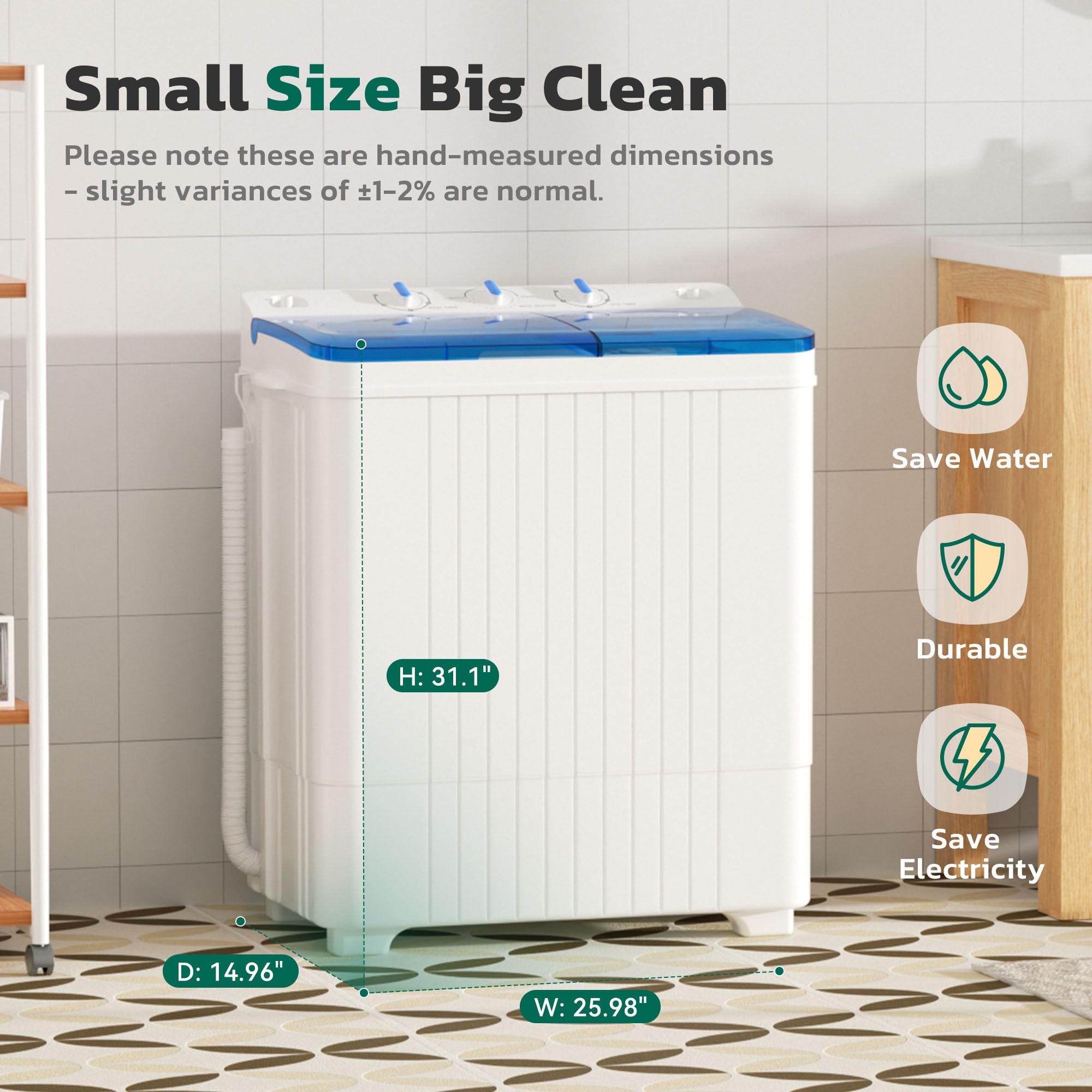 Greenvelly - Lavatrice portatile con capacità di 28 libbre, lavatrice da 8 kg e combinazione girevole da 4,5 kg, lavatrice compatta per appartamenti, campeggio, roulotte e camere da letto, blu e