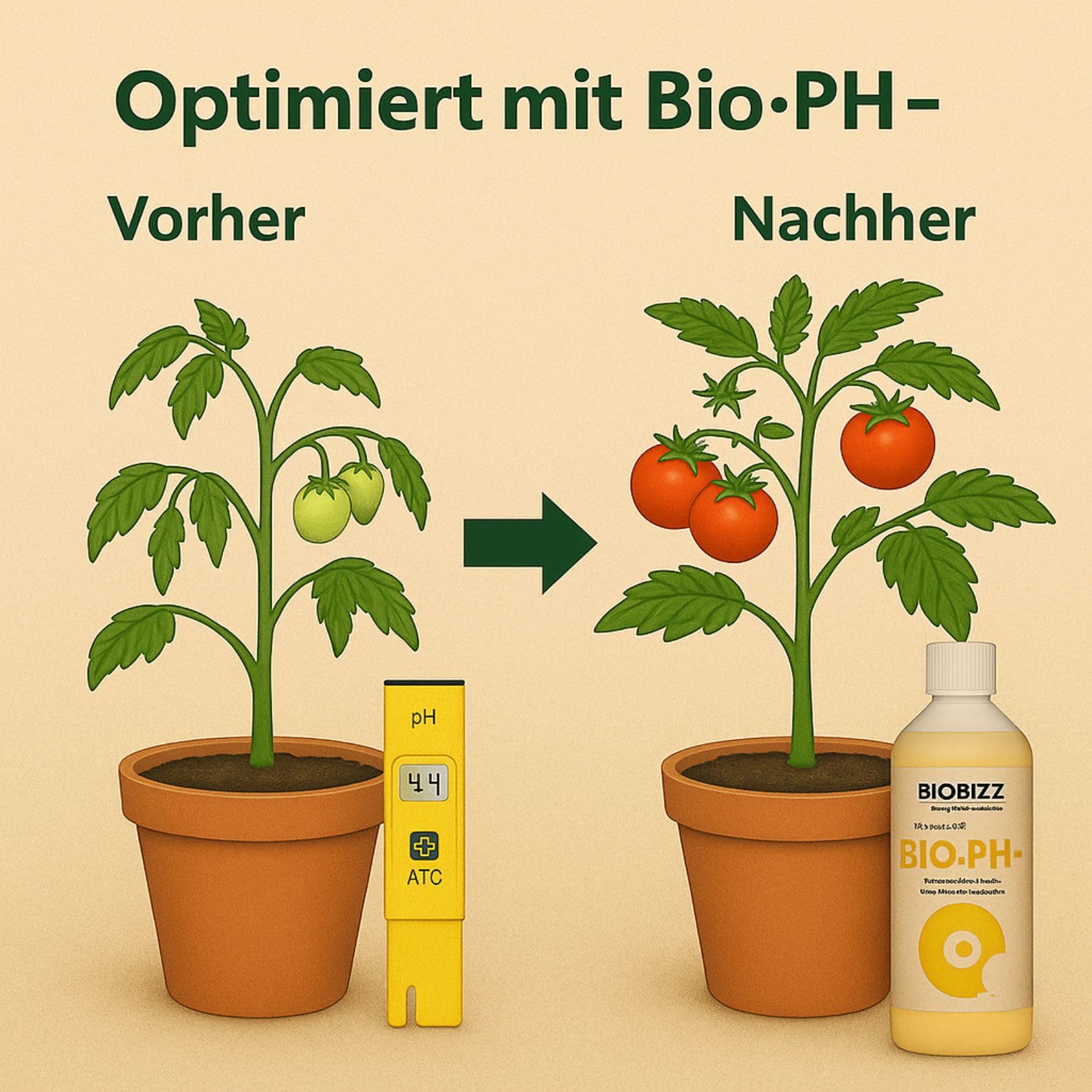 Weedness BioBizz pH- Minus 500 ml + Digitales pH-Messgerät - Natürlicher Biologischer pH-senker Grow Anbau Indoor Dünger ph Minus Flüssig