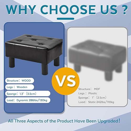 Miniatura 3 de Taburete pequeño otomano, reposapiés de piel sintética, reposapiés otomano para sofá, reposapiés rectangulares y otomanos, pequeño para sala de