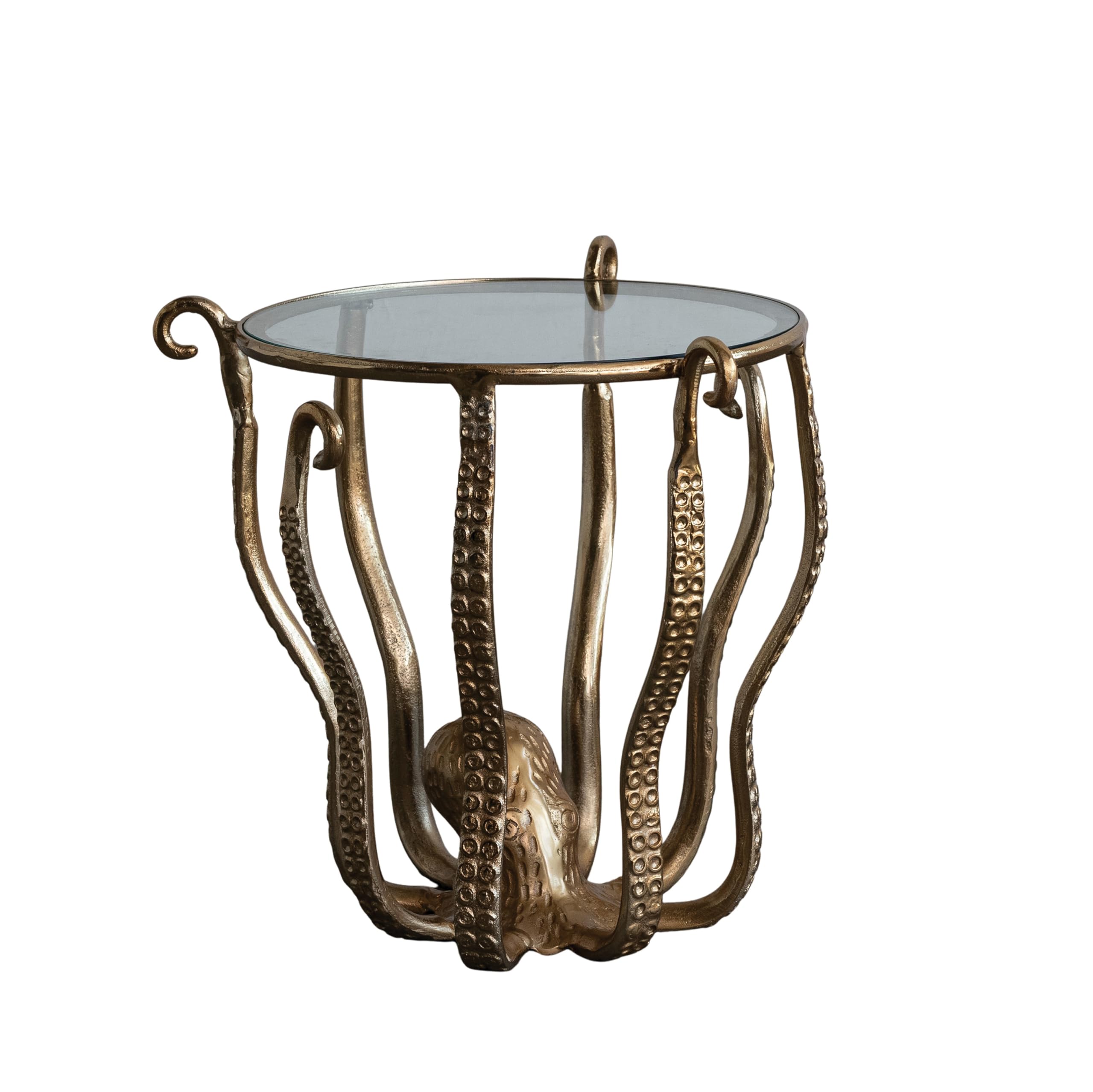 Creative Co-Op Glass and Cast Aluminum Octopus Accent Table with Round Top, Gold Finish