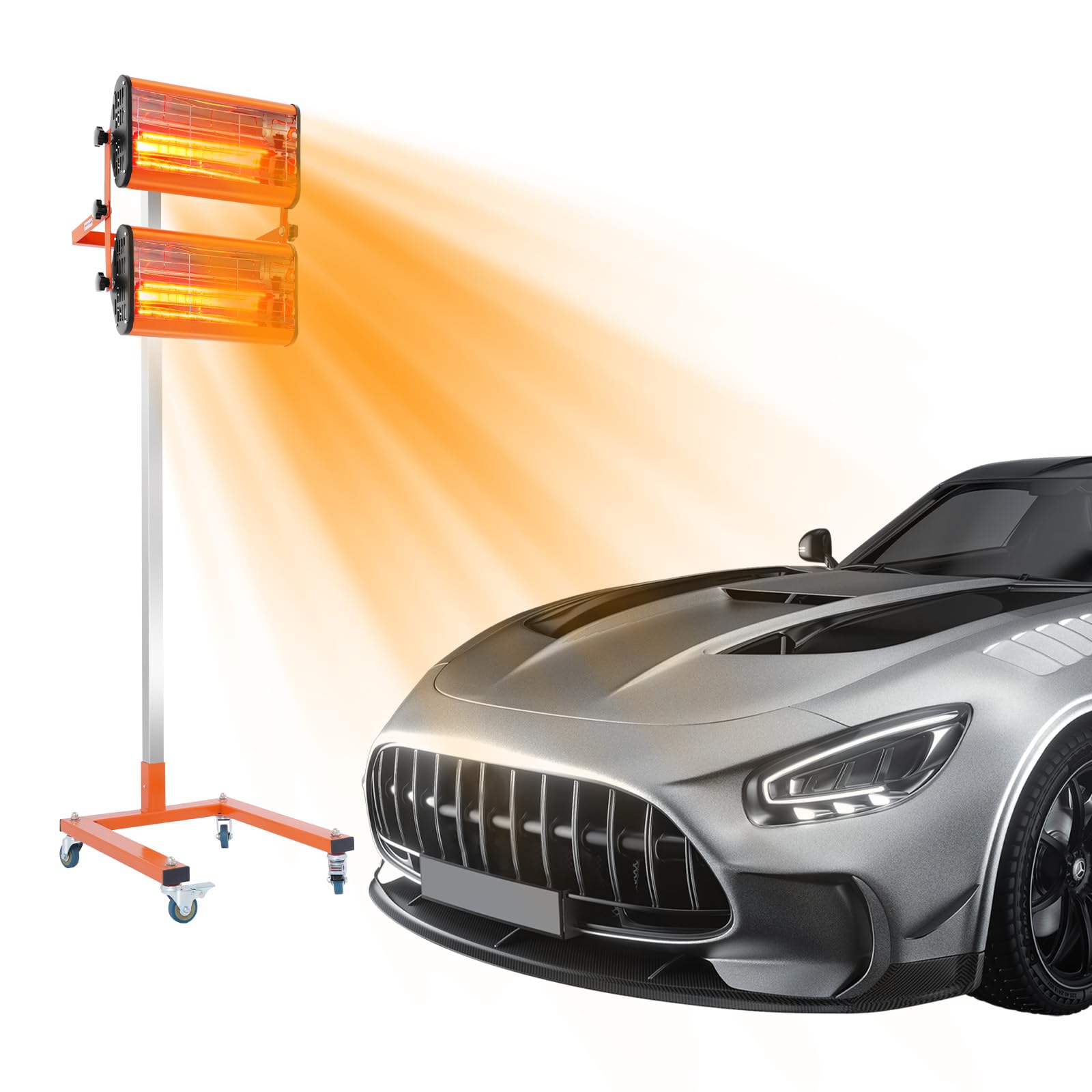 2000W Car Infrared Paint Heating Heater Lamp Spray Baking Workshop Curing Dryer With Stand Light Vprofessional Drying Automotive Dual 1000W Lamps 0-60 Min Timer Adjustable Height For Auto Body Repair