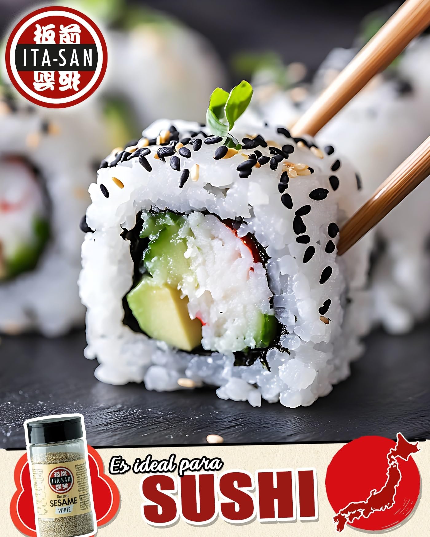 ITA-SAN Semillas de sésamo blanco, tostadas, para platos asiáticos o como topping para ensaladas y cereales, 1 x 95 g