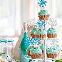 Vista 5 de Gyufise 24 adornos plateados para cupcakes con purpurina azul y plateado para tartas de Miss to Mrs para decoración de tartas de invierno, bodas