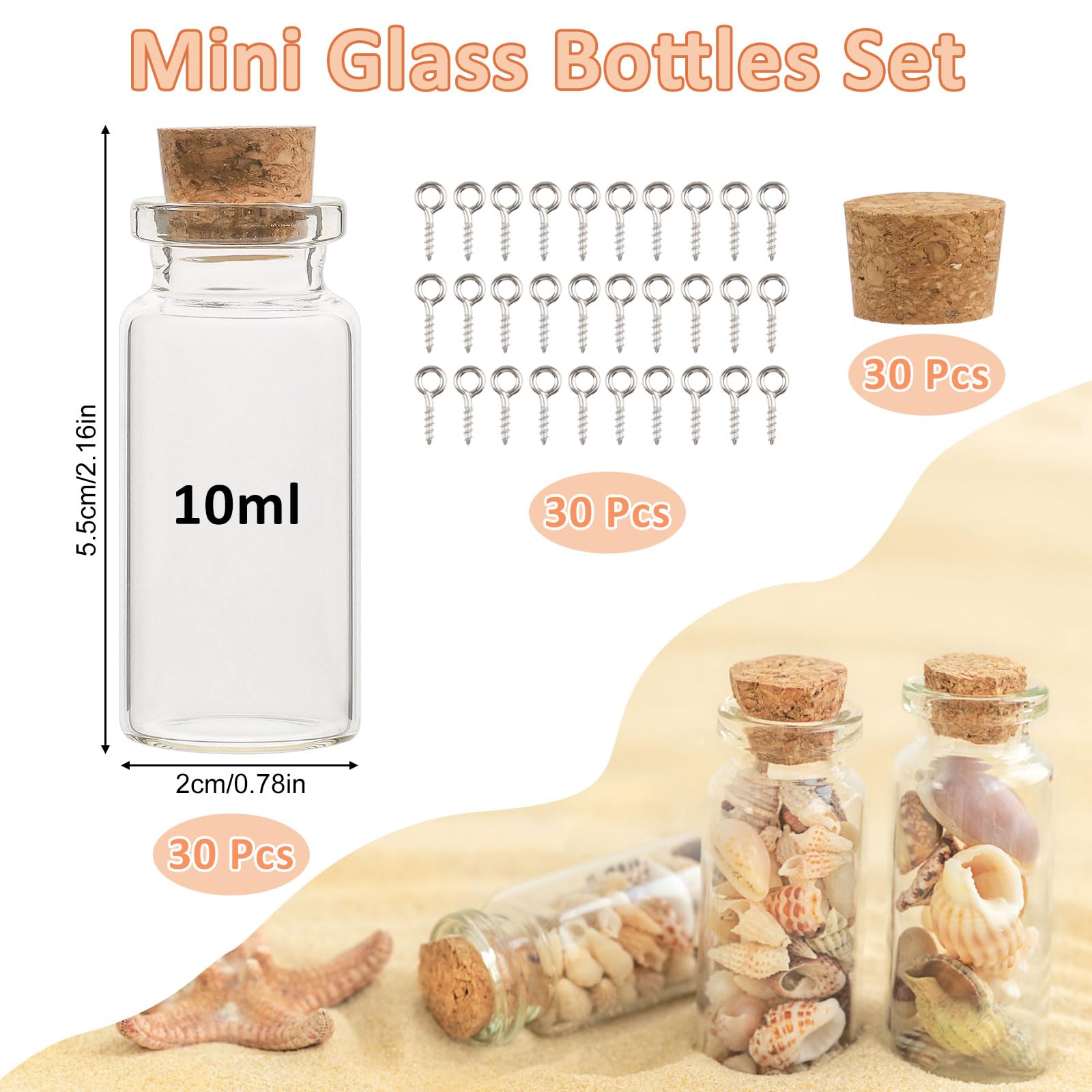 Glazen mini flesje met kurk - organza zakjes