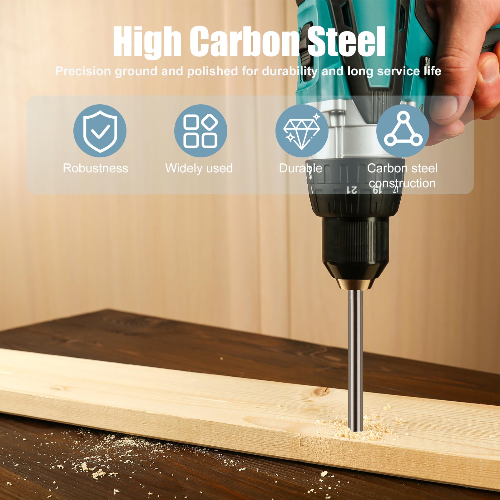 Rallonge Foret 254mm pour Forstner, Tige Hexagonale 9,5mm, Acier Haute Teneur en Carbone, pour Trous Profonds et Précis, Inclut Vis de Réglage et Clé Allen