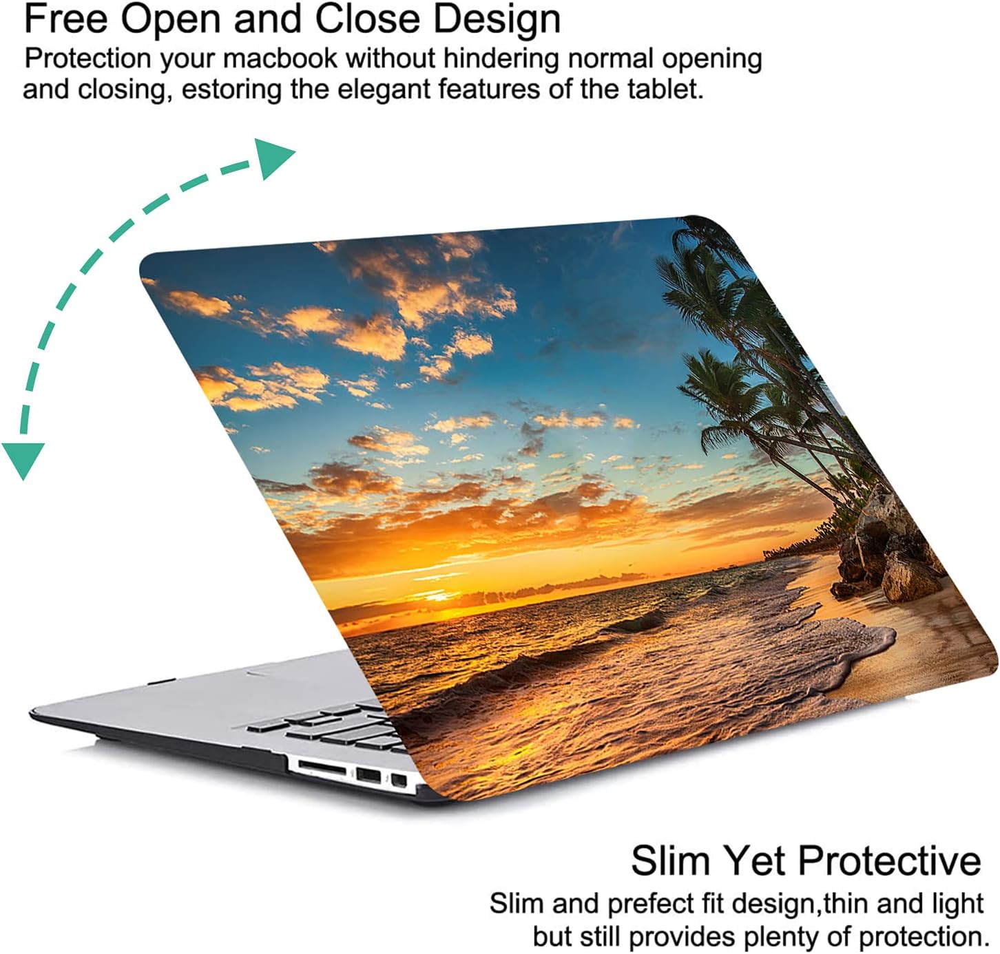 KEROM Compatible with MacBook Air 13 inch Case 2022 2021 2020 2019 2018 Release M1 A2337 A2179 A1932, Protective Plastic Hard Shell Case & Keyboard Cover, Has Logo Cutout, Beach Theme - Image 3