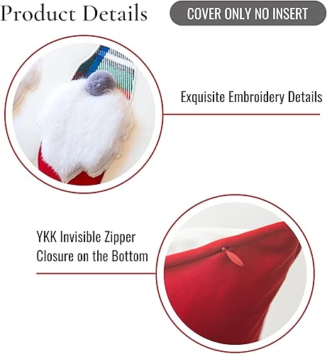 Miniatura 5 de Hofdeco Premium Funda de almohada lumbar decorativa de terciopelo suave para invierno, solo para sofá, cama, gnomos de Navidad bordados, rojo, 12 x