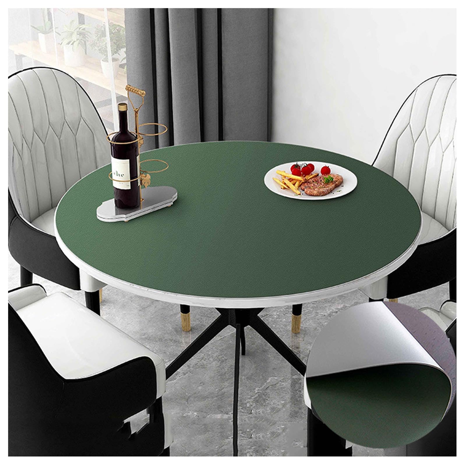 Nappe pour table basse anti tache verte en simili cuir rond