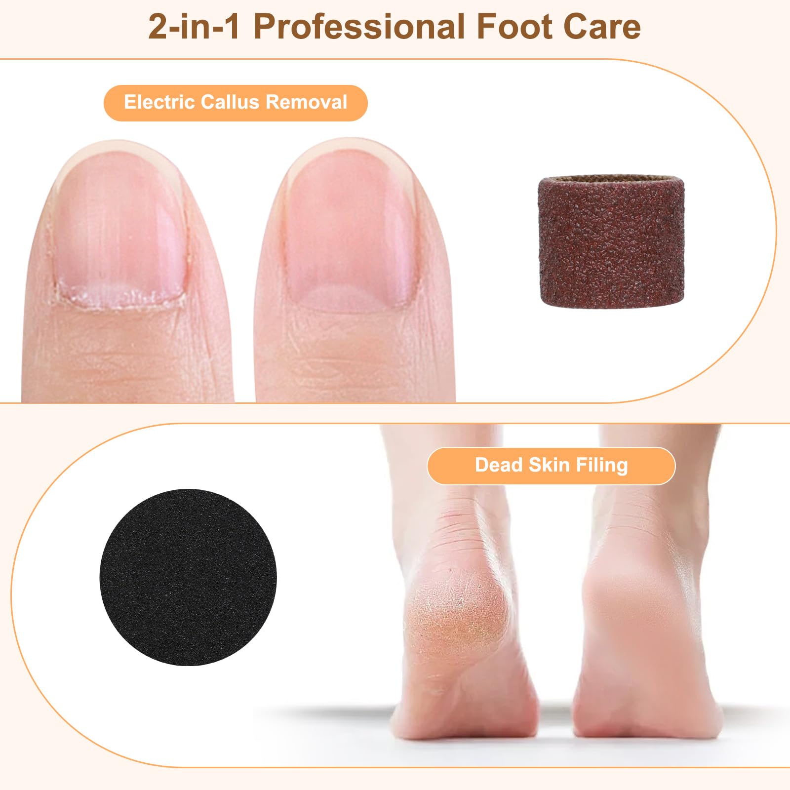 Romon Lima Elettrica per Piedi 2 in 1, 9 Velocità Regolabili con Display LCD, Pedicure Elettrico Ricaricabile, Kit Completo 30 Accessori per Calli e Talloni Screpolati