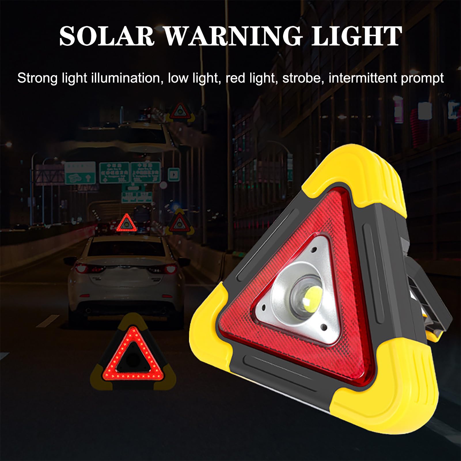 Safety Triangle Warning Light, Red LED Lights & COB Working Light Multiple Signals Waterproof Flood Lights for Car Roadside Emergency, 2000mA Rechargeable & Waterproof
