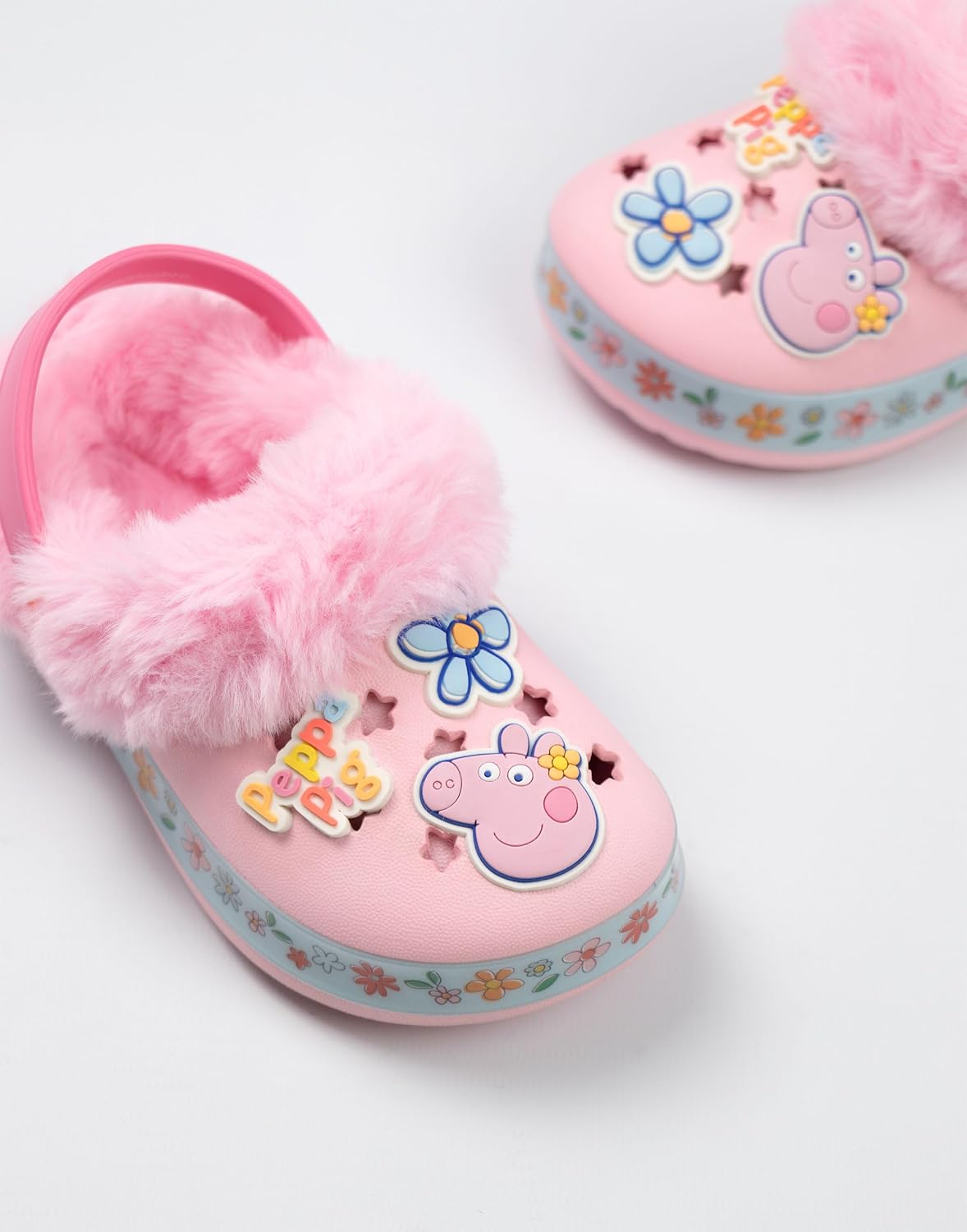 Peppa Pig Girls Pink Clogs | Fur Lined Slippers for Everyday Wear | Soft Faux Fur Comfort Footwear
