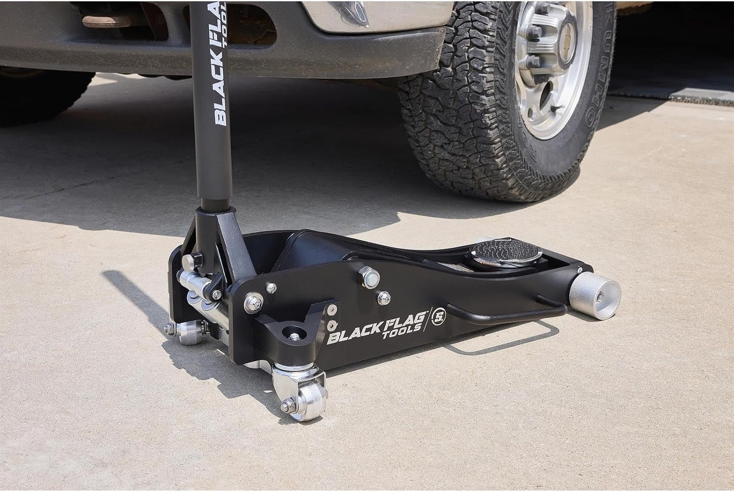 Black Flag™ Intimidator 3-Ton Aluminum Floor Jack, 6,000 lb Capacity, Dual Piston Quick Lift Pump, 3.8" Low Profile, 19.6" Max Height, Lightweight Jack for Trucks and Muscle Cars
